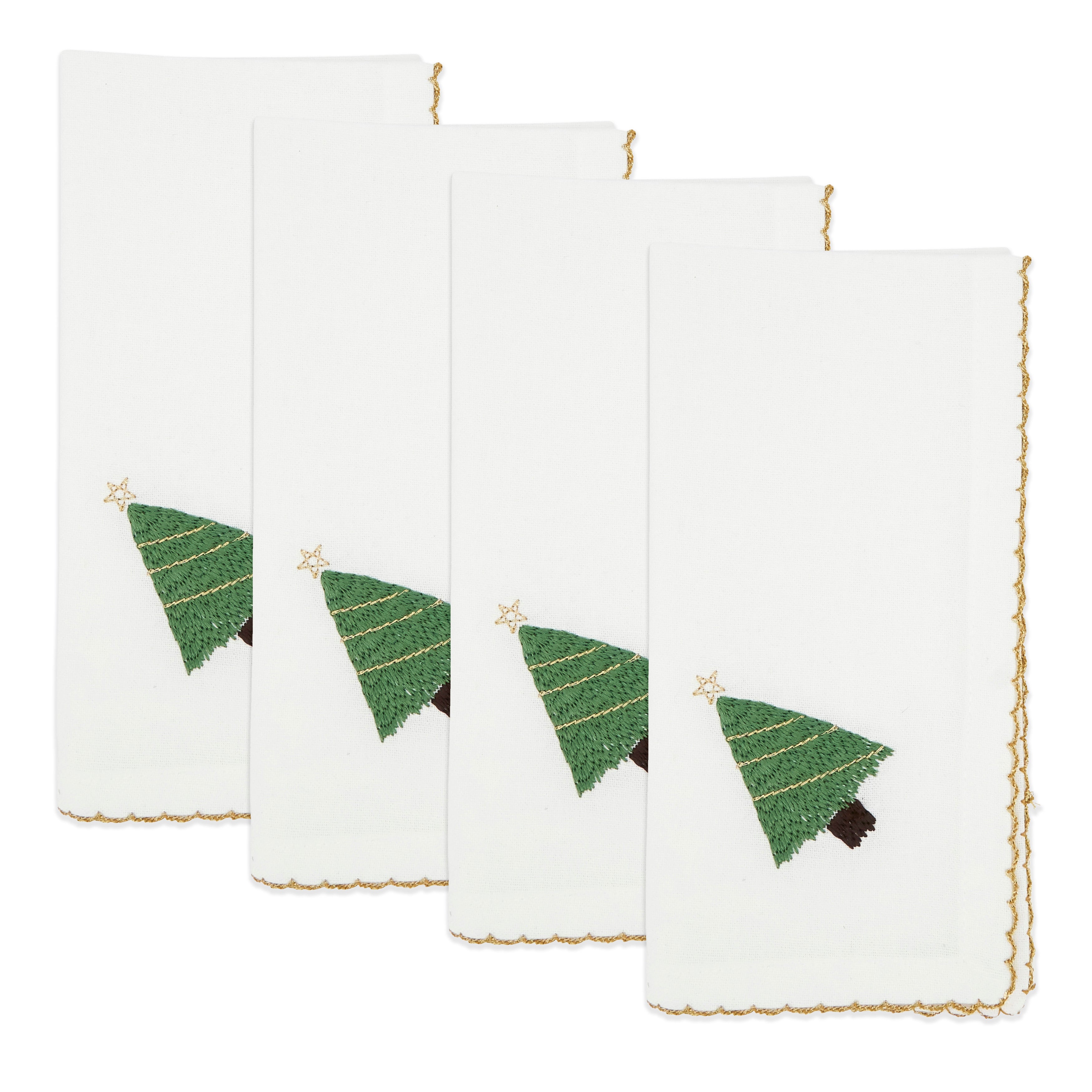 Festive Forest Whip Stitch Christmas Tree Napkin, Set of 4