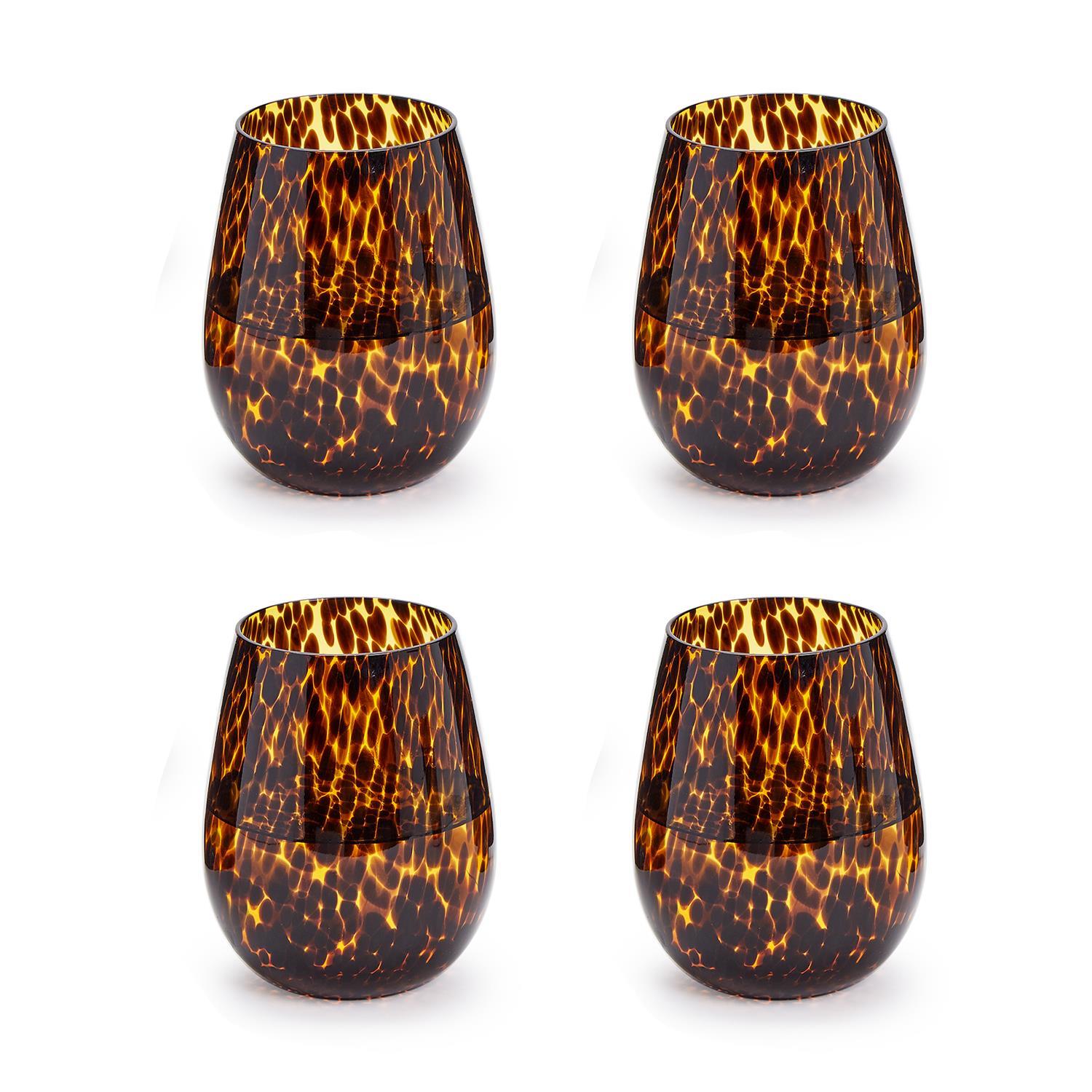 Tortoise Print Stemless Wine Glass, Set of 4