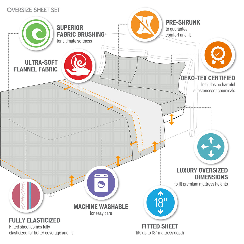 Beige & White Stripes 100% Cotton Flannel Printed Sheet Set