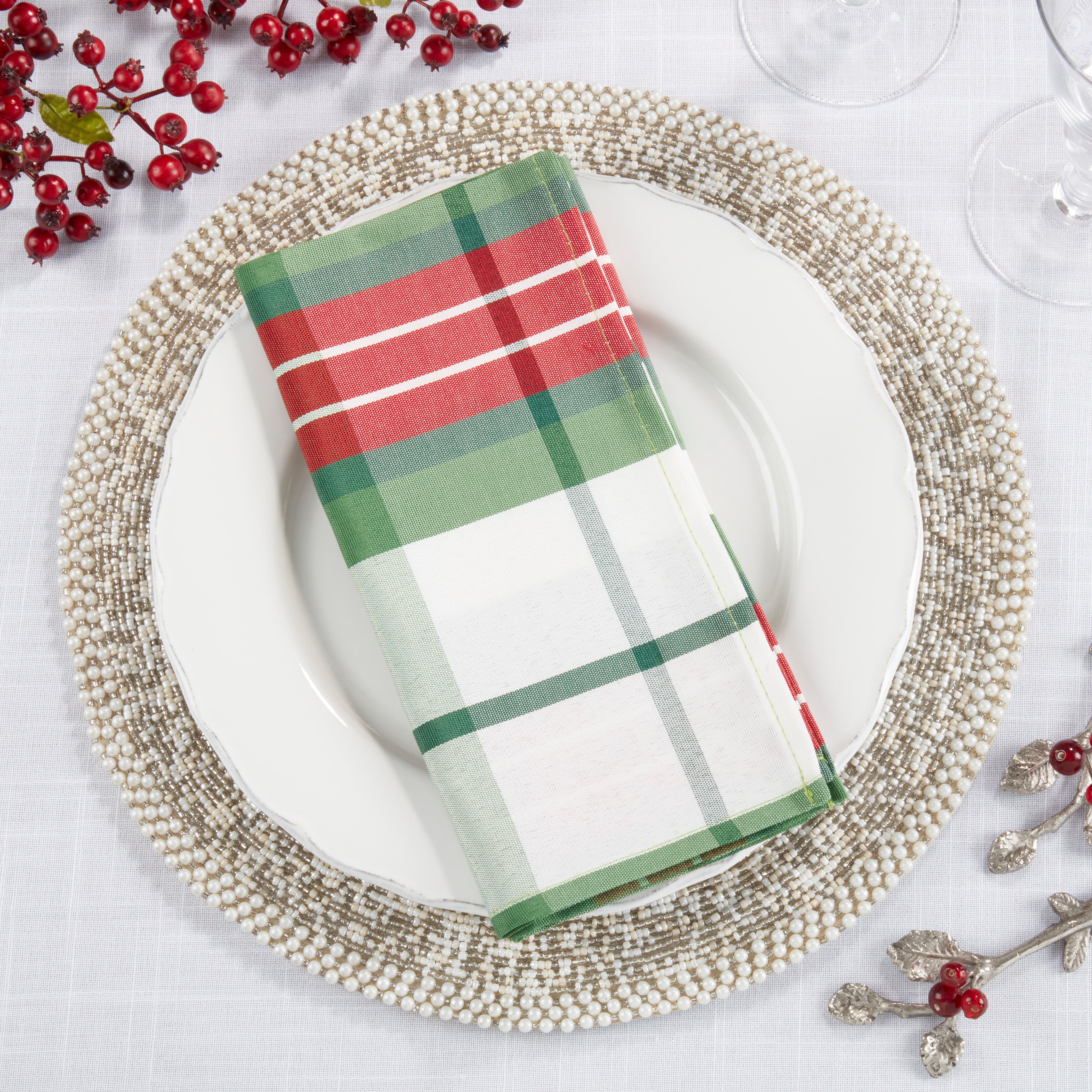 Vernor Collection Plaid Design Holiday Dinner Napkin, Set of 12