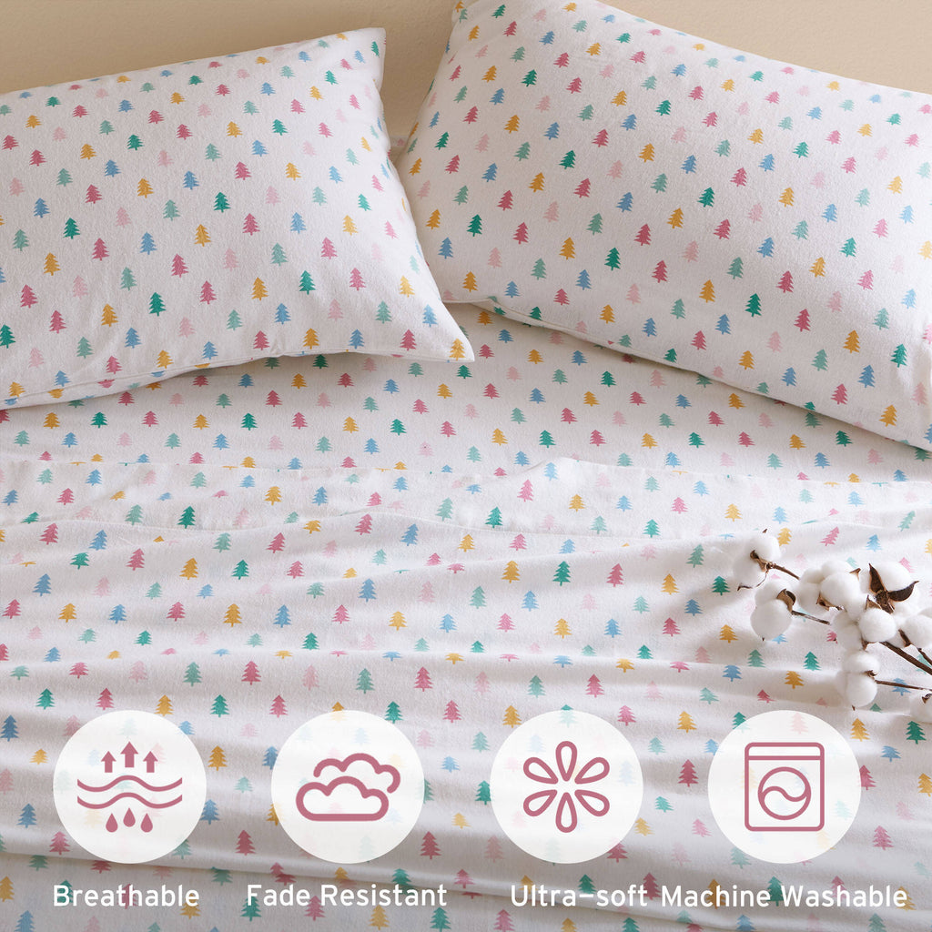 Tree Block 100% Cotton Flannel Pigment Printed Sheet Set