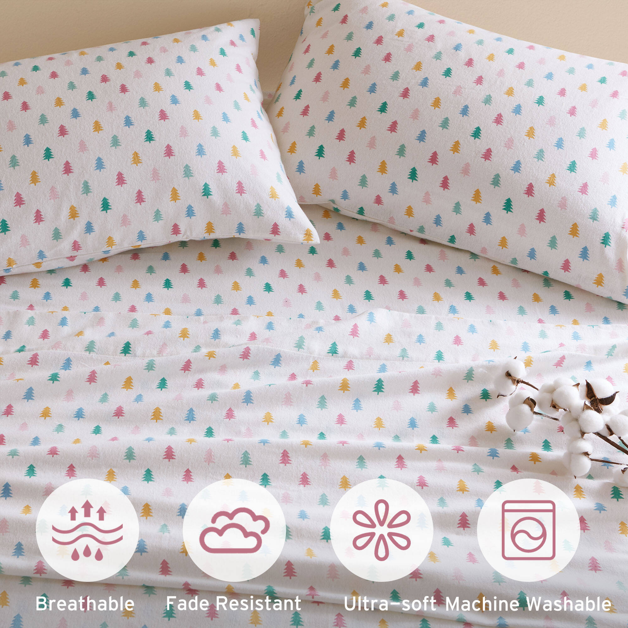 Tree Block 100% Cotton Flannel Pigment Printed Sheet Set
