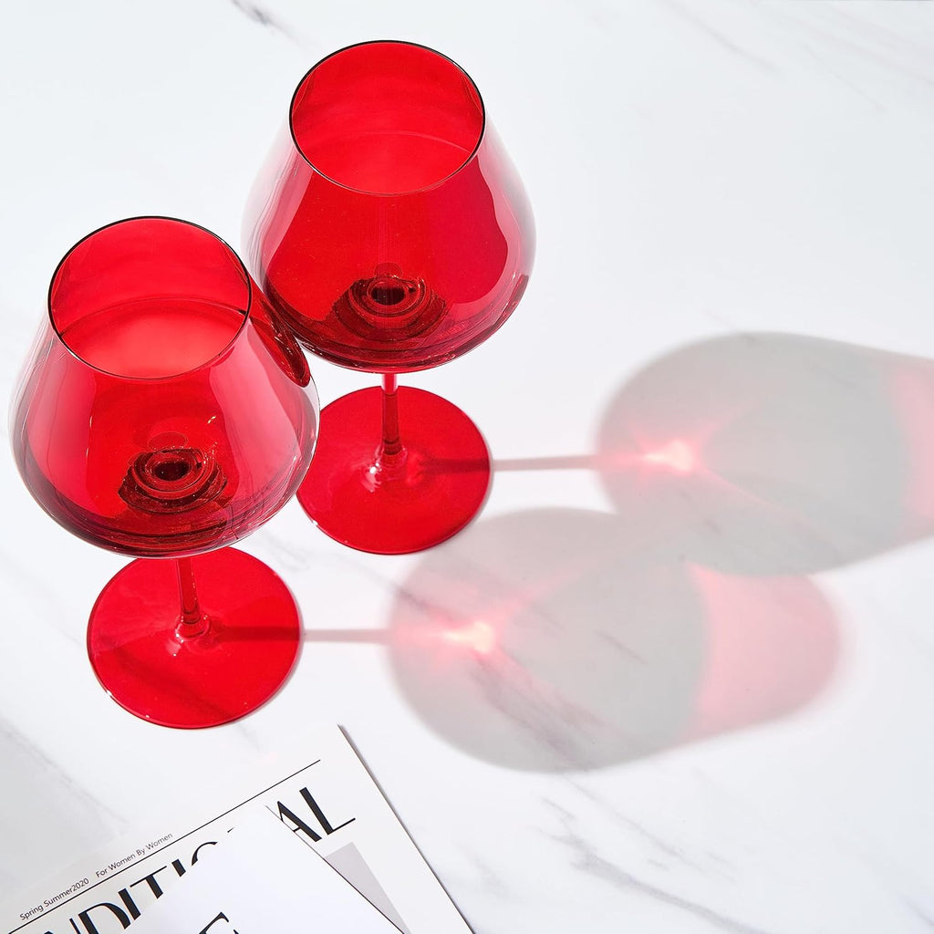 Stagioni Stemmed Wine Glassware, Set of 2, Holiday Red
