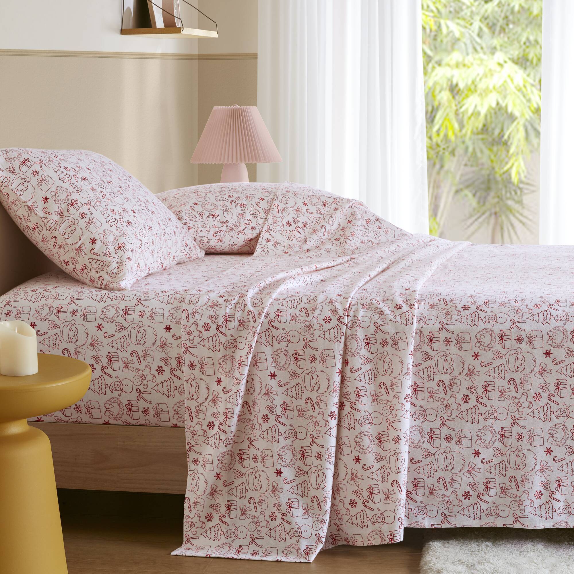 Holiday Doodles 100% Cotton Flannel Pigment Printed Sheet Set