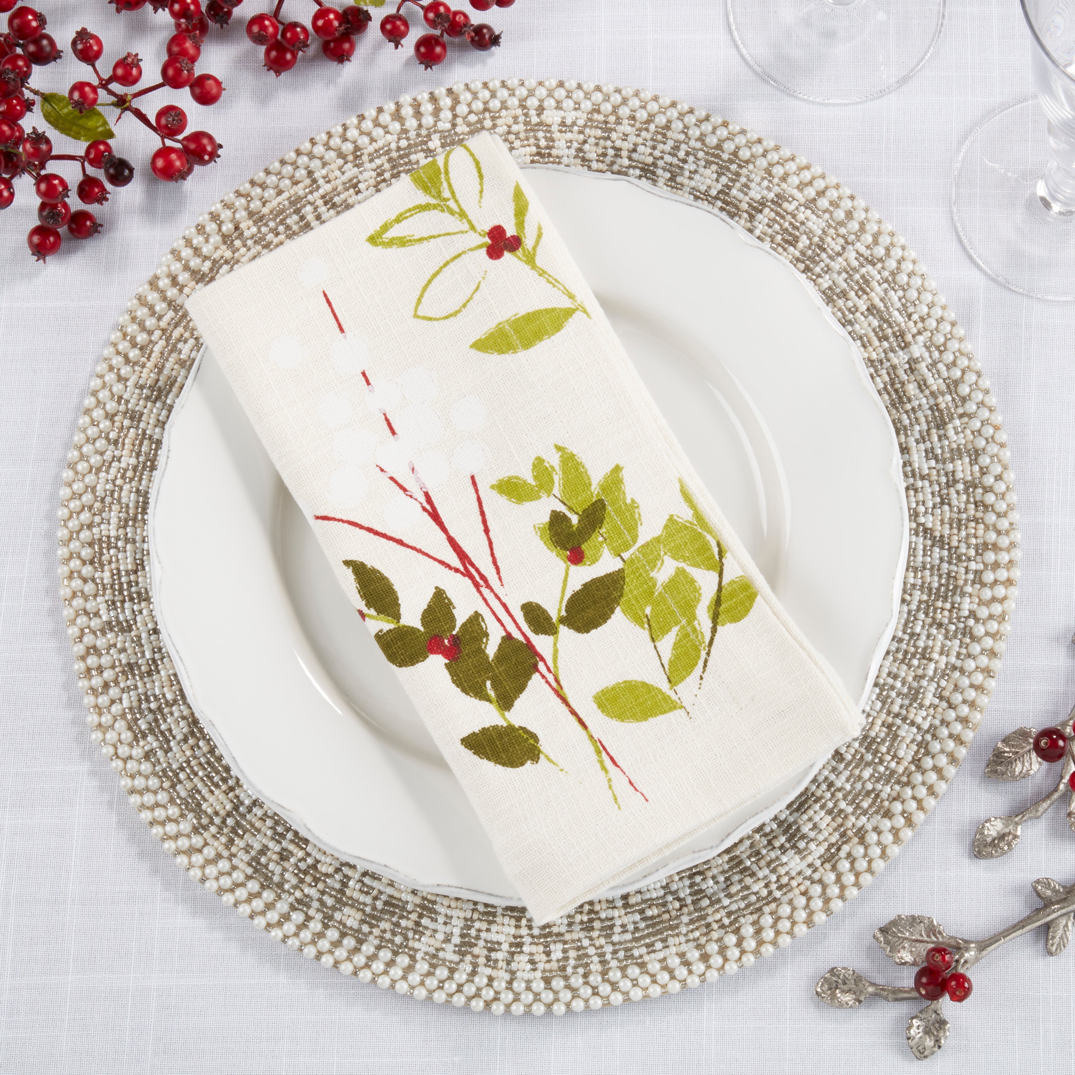 Holiday Botanical Print Table Napkin, Set of 4