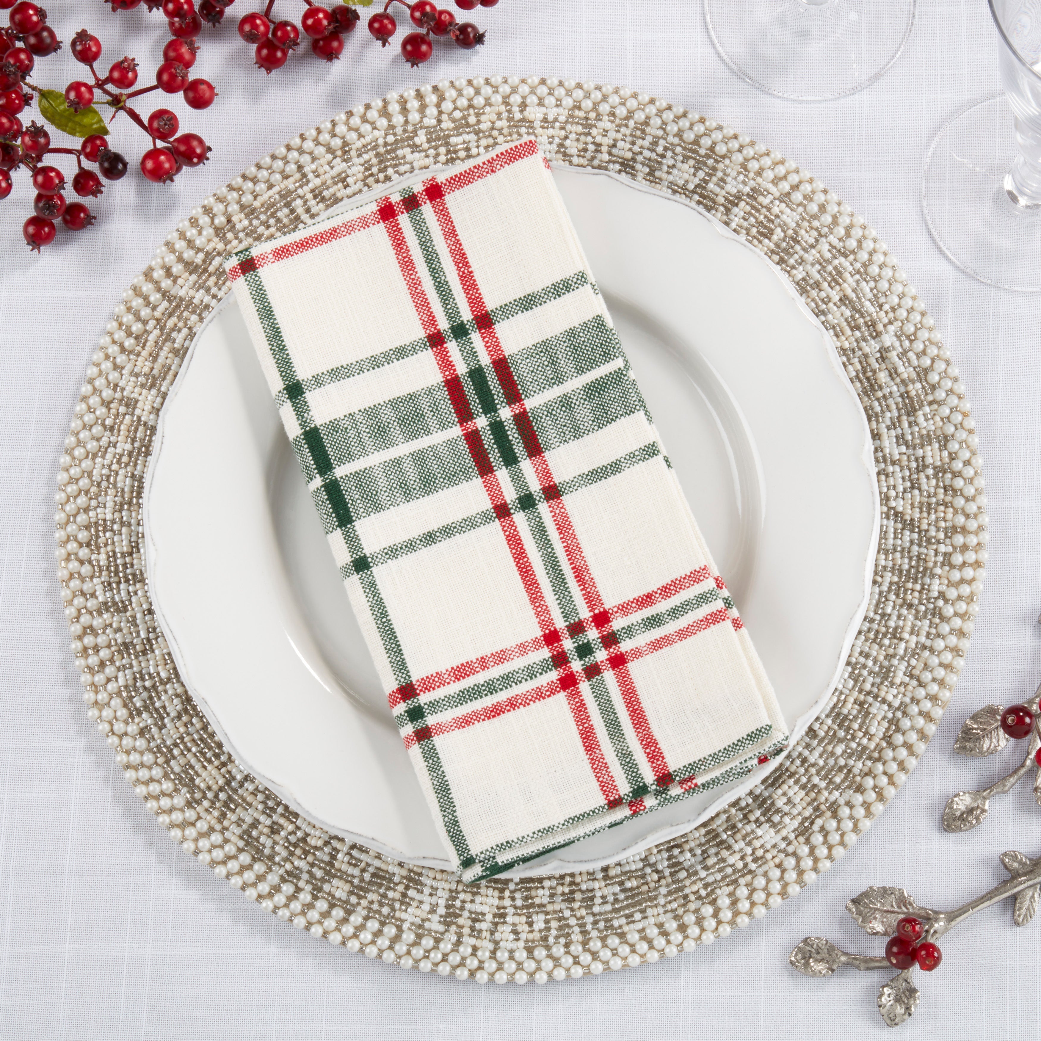 Green Plaid Design Table Napkin, Set of 4