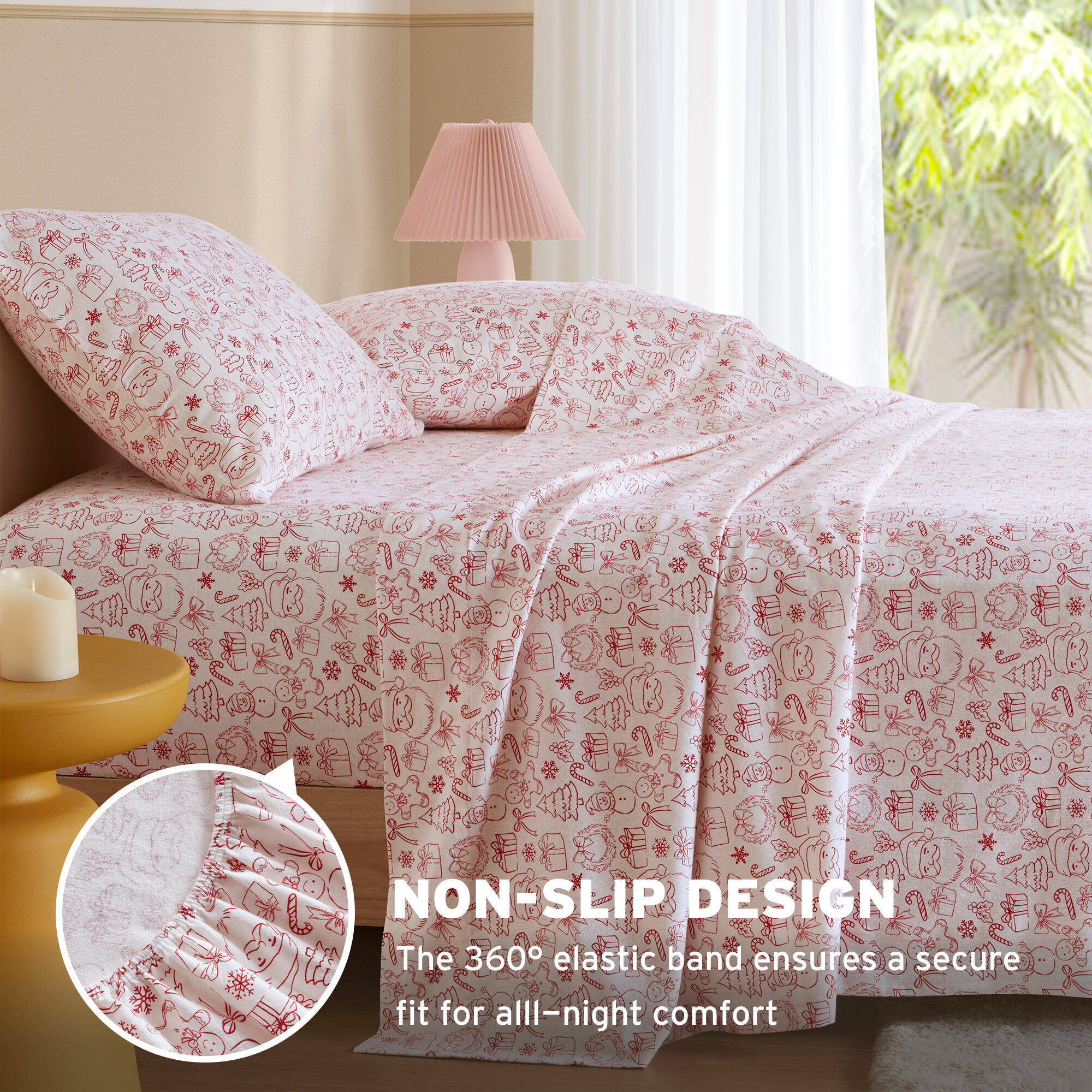 Holiday Doodles 100% Cotton Flannel Pigment Printed Sheet Set