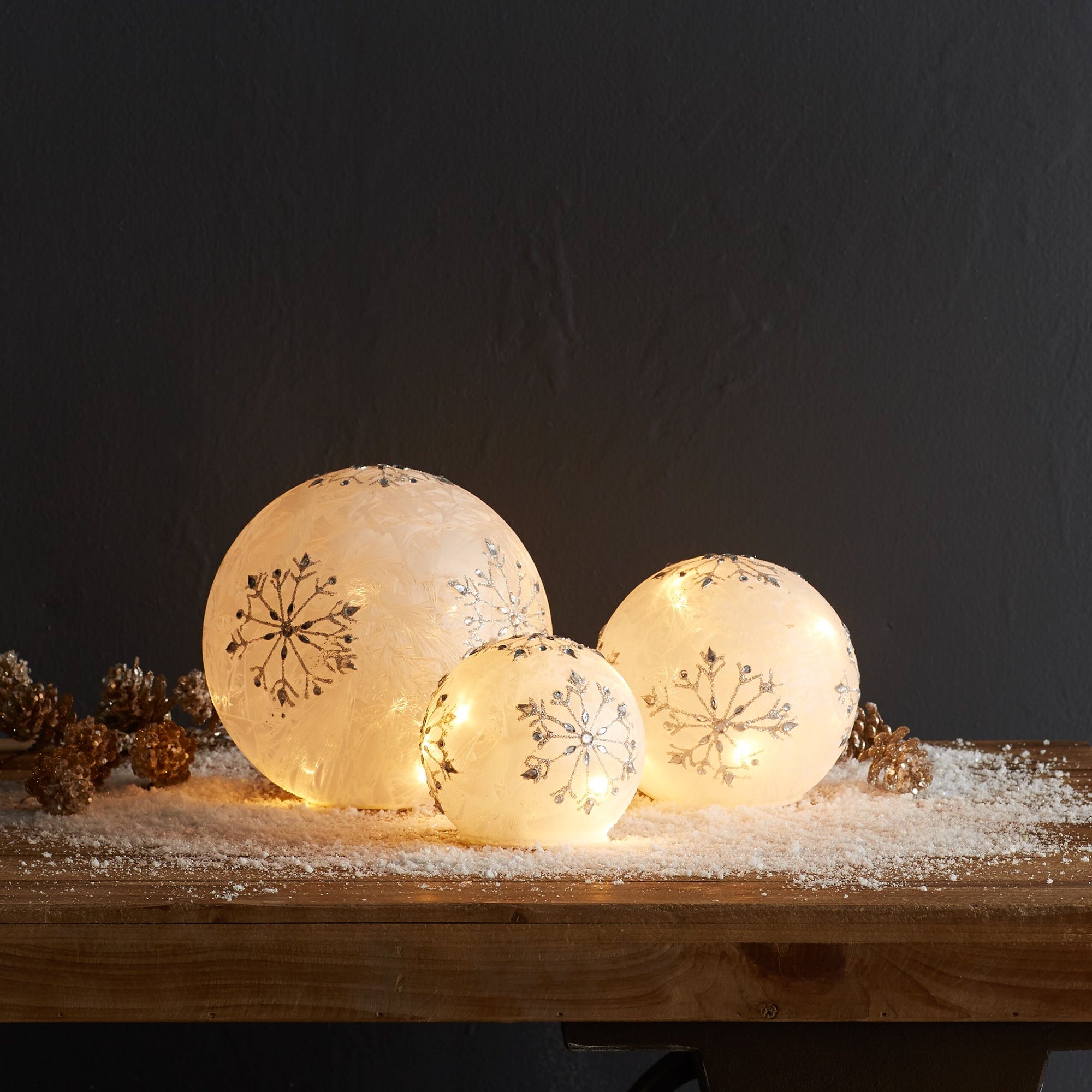 LED Frosted Snowflake Jewel Globe, Set of 3