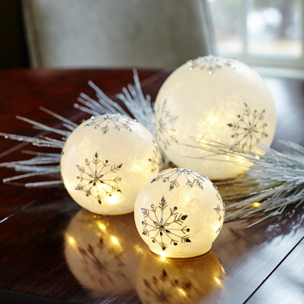 LED Frosted Snowflake Jewel Globe, Set of 3