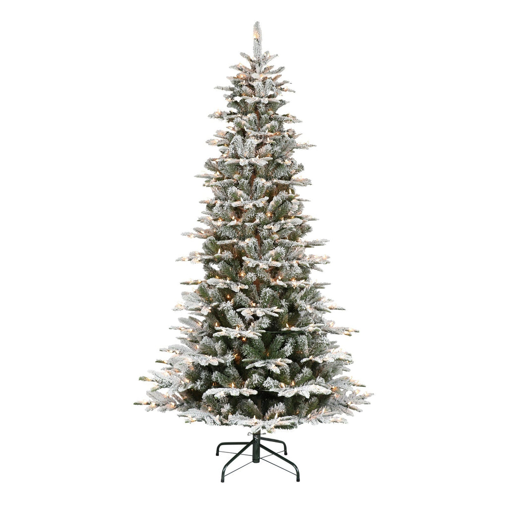 6.5 ft Pre-lit Slim Flocked Aspen Fir Artificial Christmas Tree with Clear Lights & Metal Stand