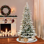 6.5 ft Pre-lit Slim Flocked Aspen Fir Artificial Christmas Tree with Clear Lights & Metal Stand