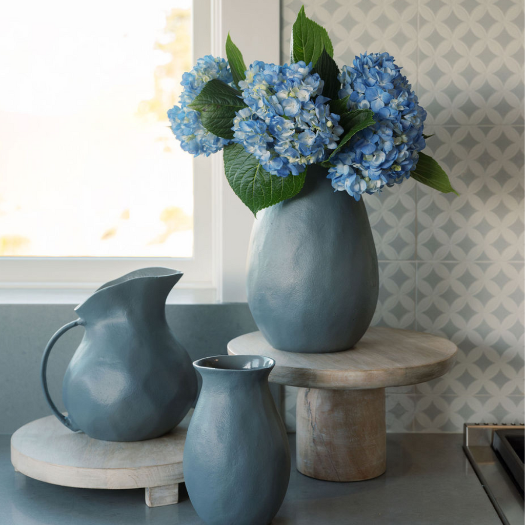 Aluminum Vase with Handle in Warm Grey, 8.5 in