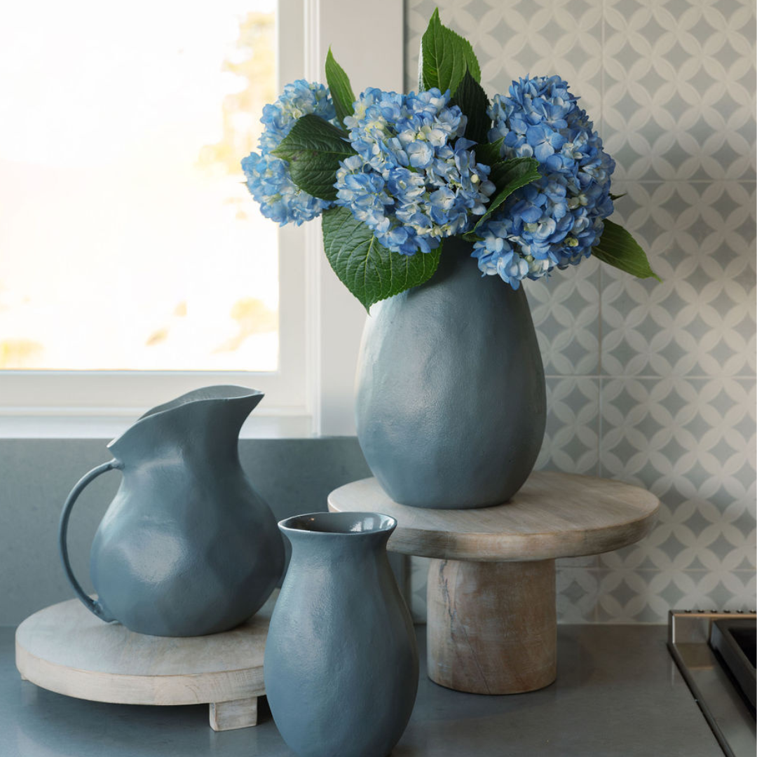 Aluminum Vase with Handle in Warm Grey, 8.5 in