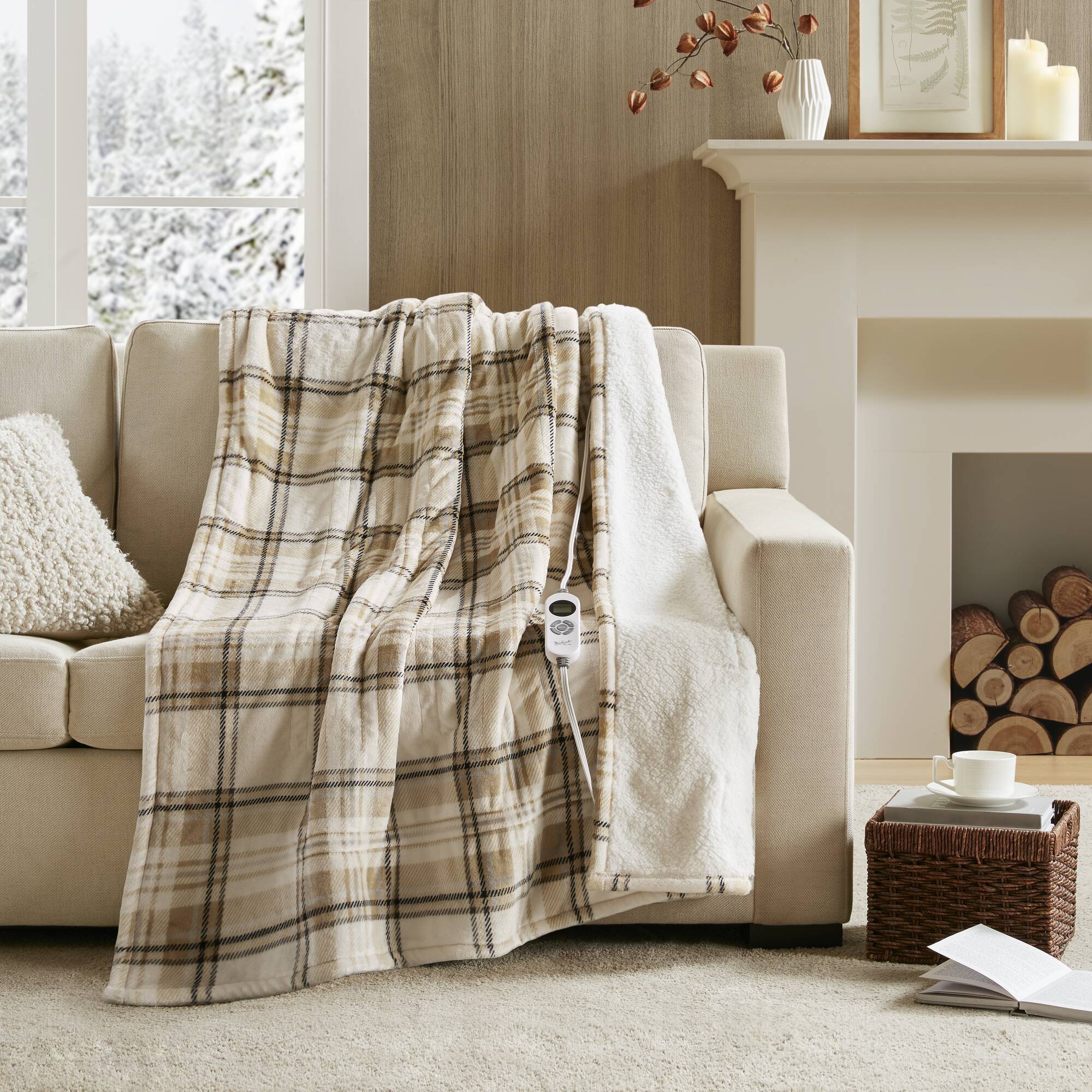 Tan Plaid 50x60' Heated Throw
