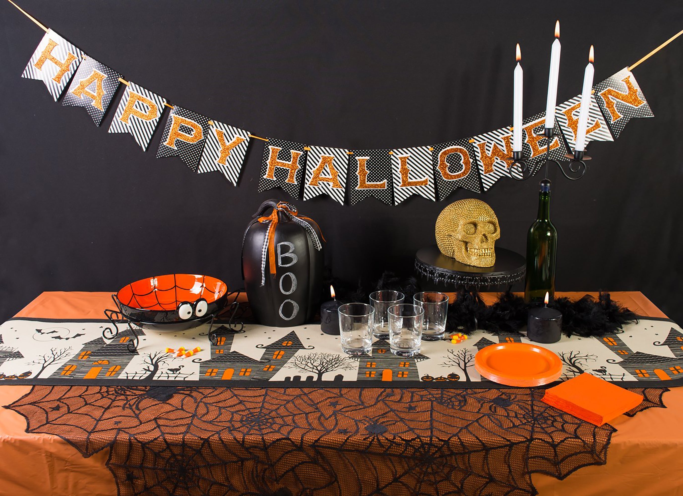 Haunted House Jute Table Runner