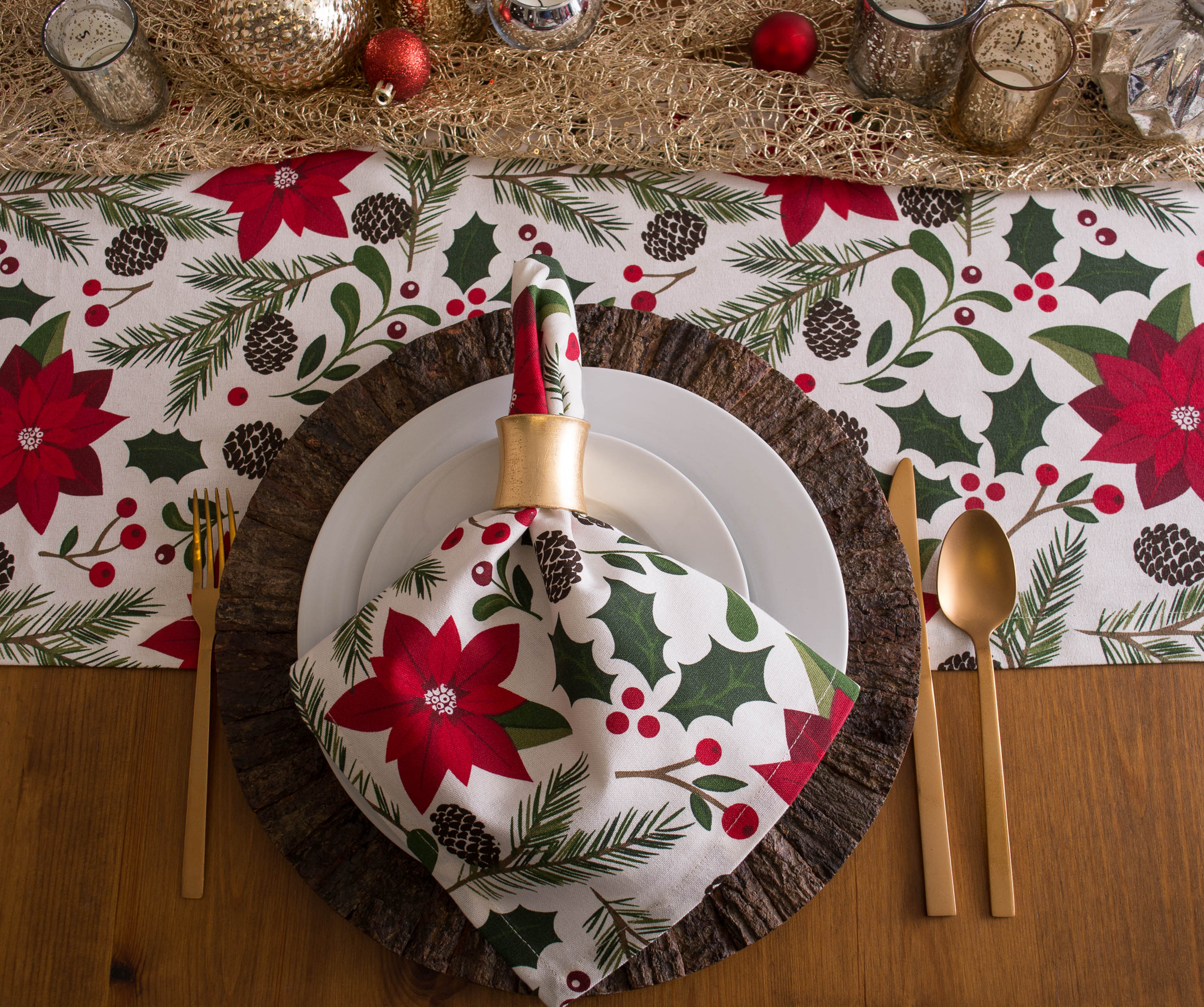 Christmas Woodland Floral Printed Table Runner