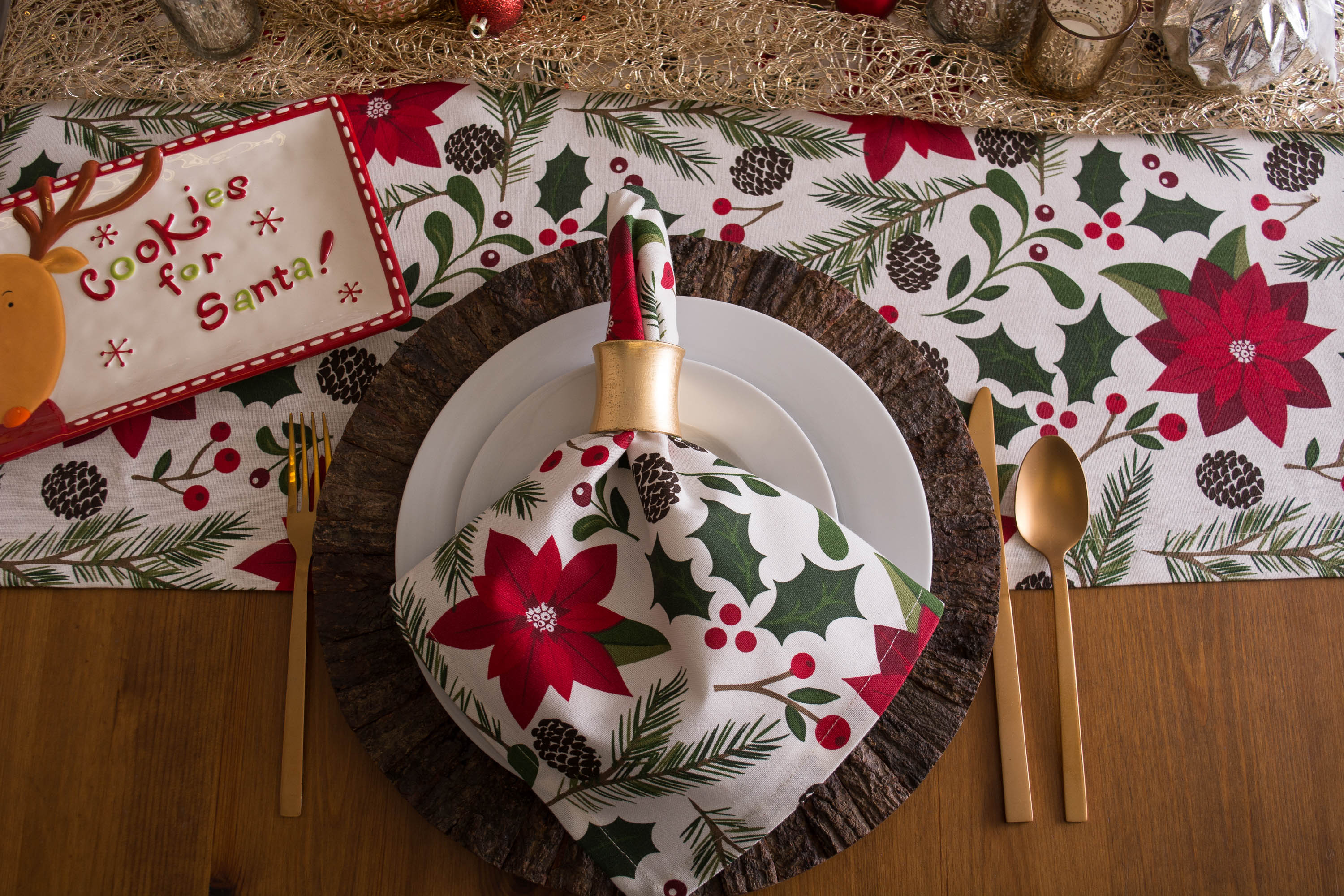 Christmas Woodland Floral Printed Table Runner