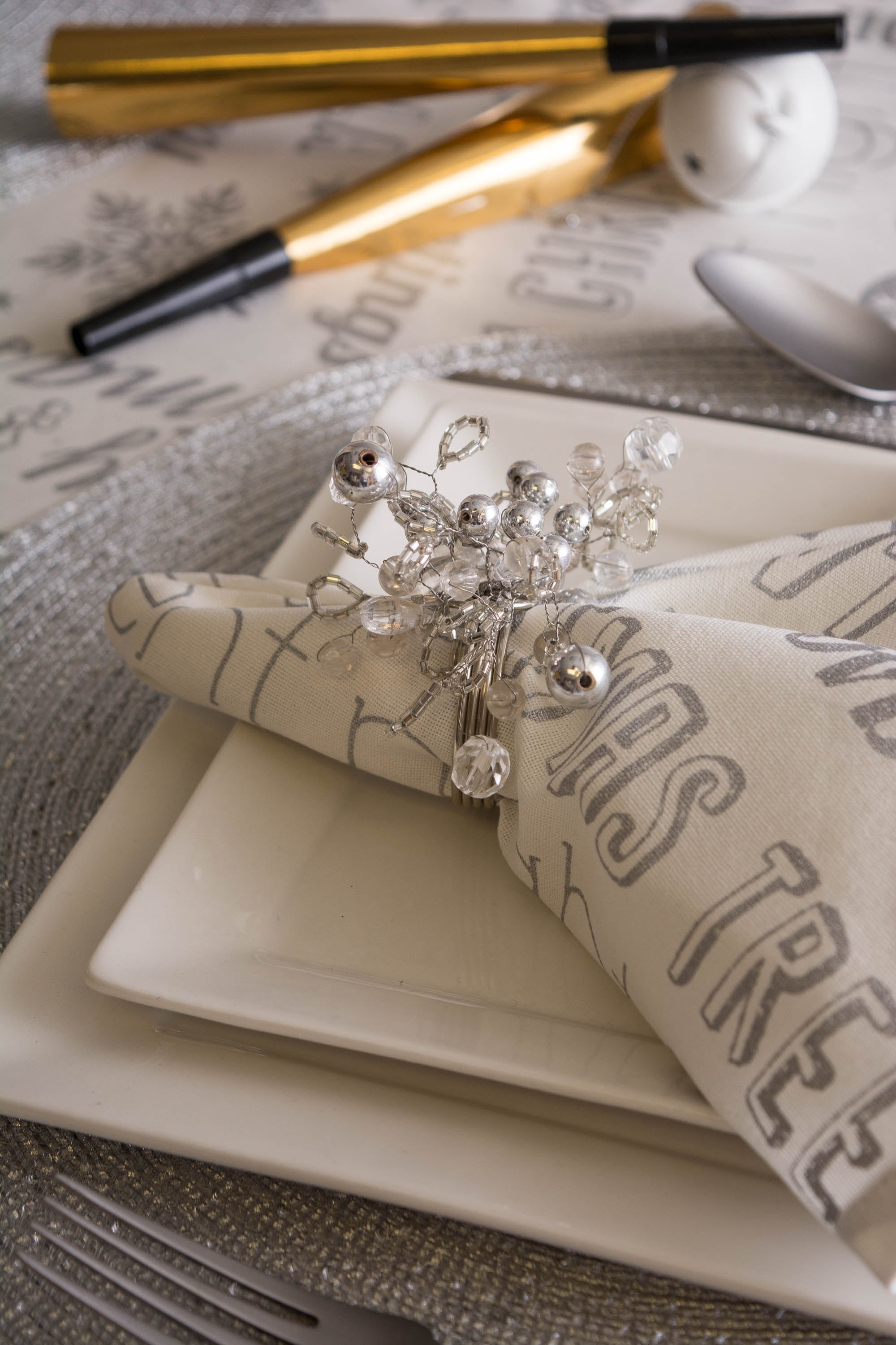 Gold Multibead Napkin Ring Set of 6