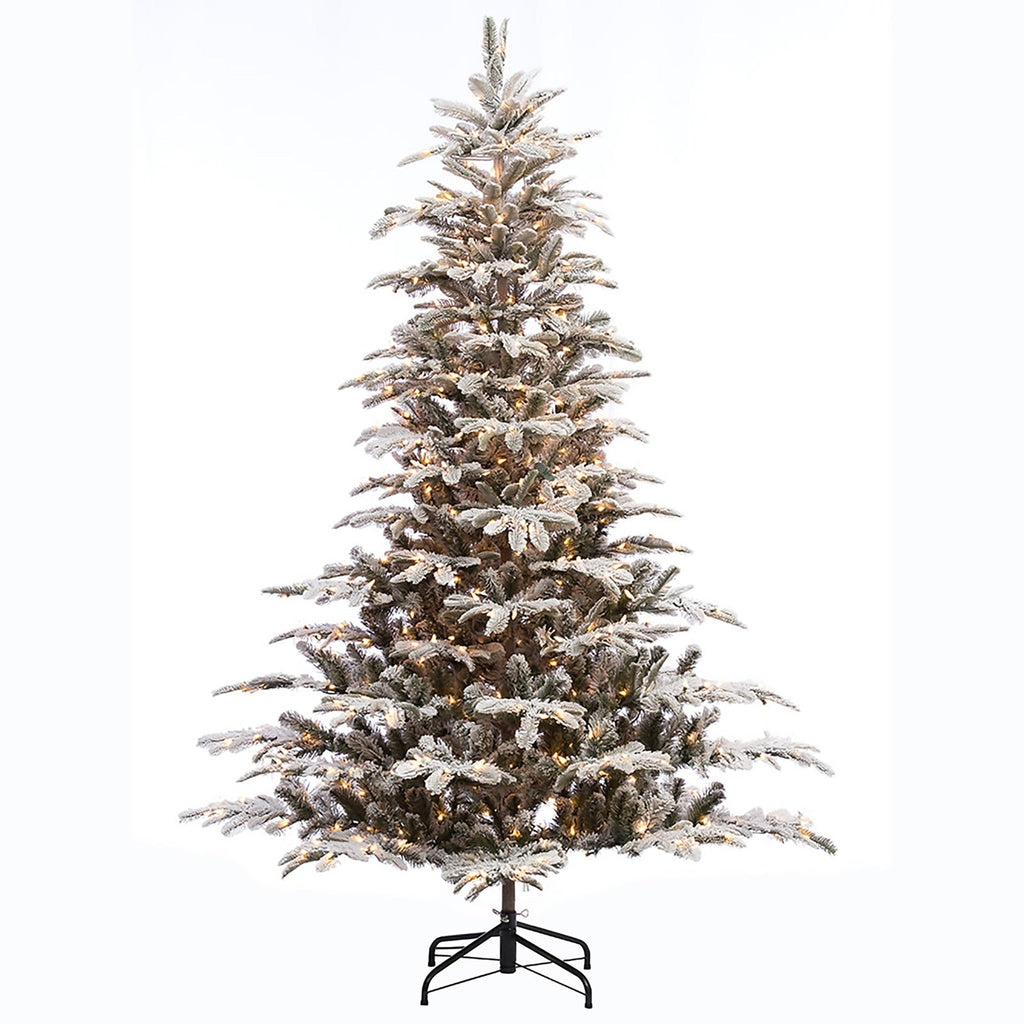 7.5 ft Pre-lit Aspen Fir Flocked Artificial Christmas Tree with Clear Lights &l Metal Stand
