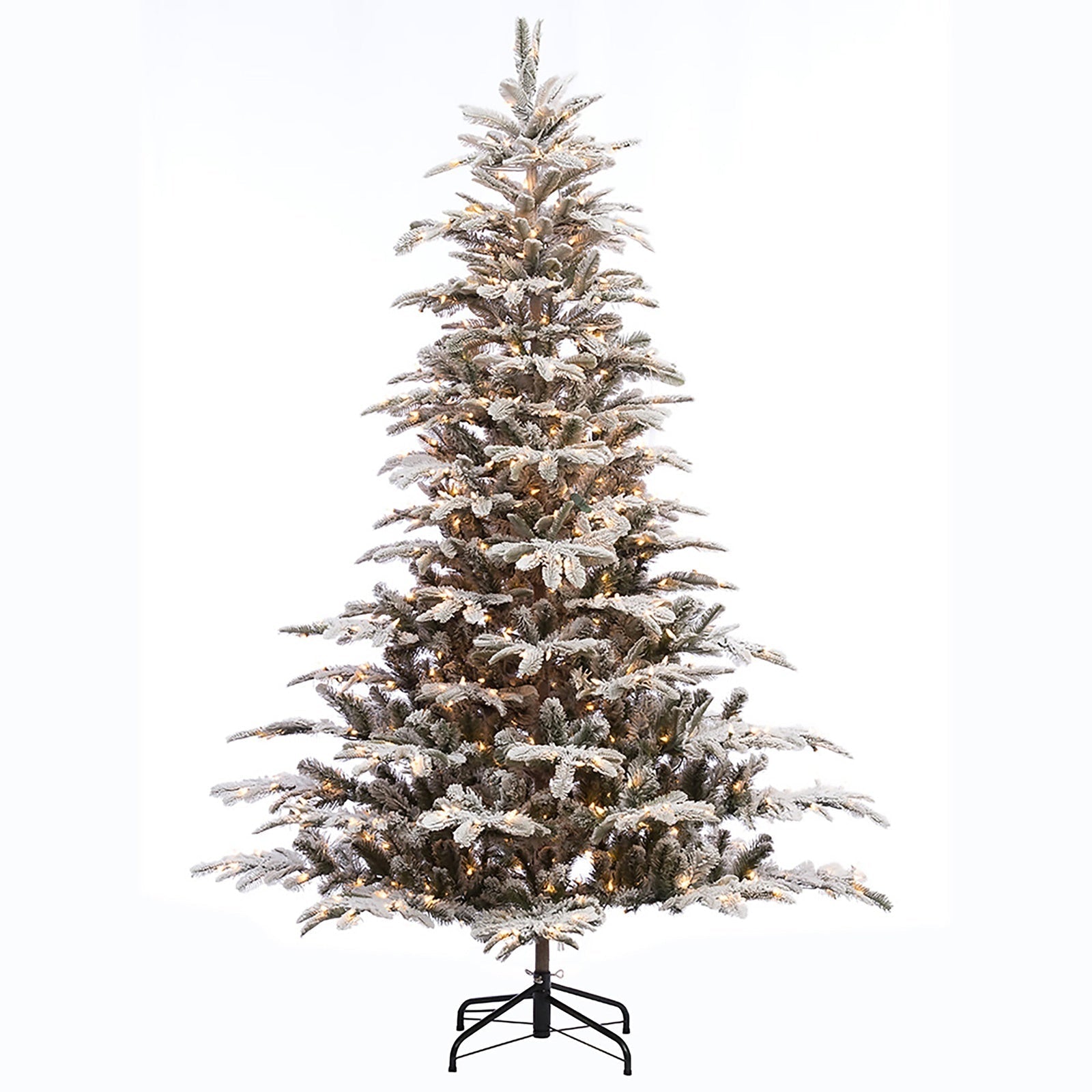 7.5 ft Pre-lit Aspen Fir Flocked Artificial Christmas Tree with Clear Lights &l Metal Stand