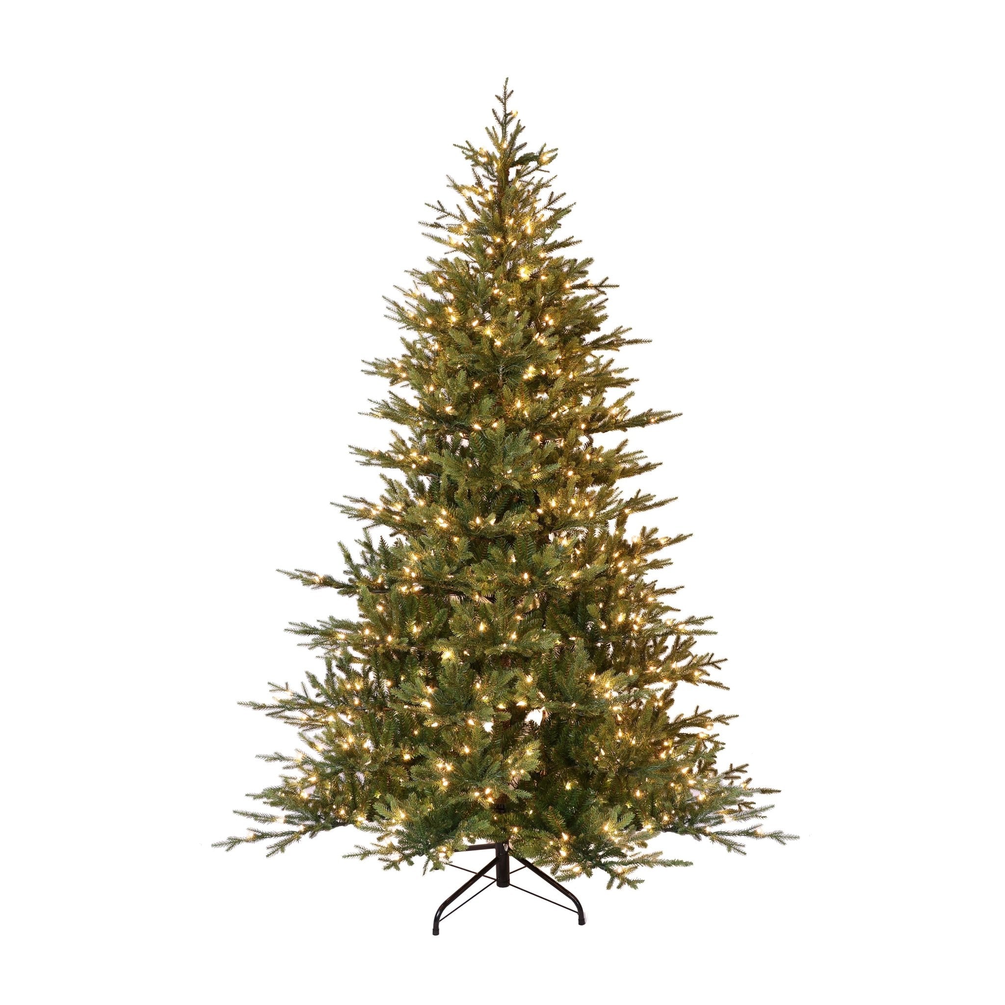 7.5 ft Pre-Lit Balsam Fir Artificial Christmas Tree with 800 UL Clear Lights On/Off Foot Pedal Metal Stand