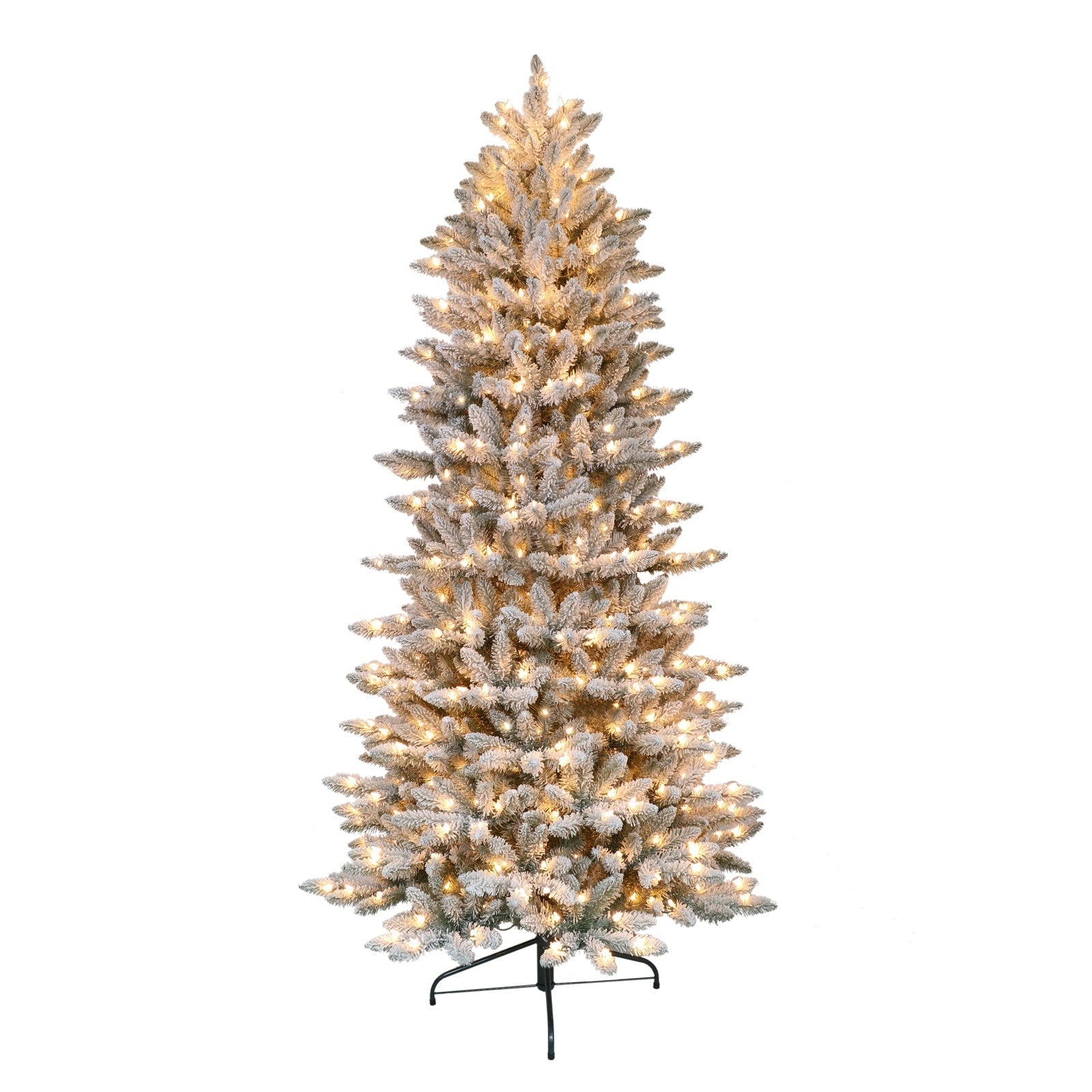 7.5 ft Pre-lit Flocked Slim Fraser Fir Artificial Christmas Tree with Clear Lights & Metal Stand