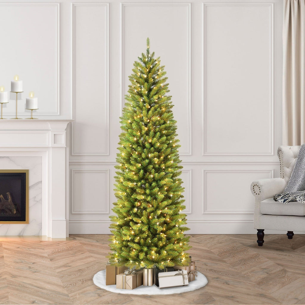 7.5 ft Pre-lit Fraser Fir Pencil Tree Artificial Christmas Tree with Clear Lights & Metal Stand