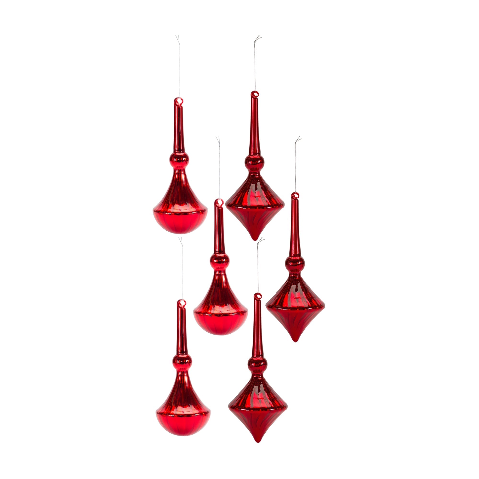 Modern Red Finial Drop Ornament, Set of 6