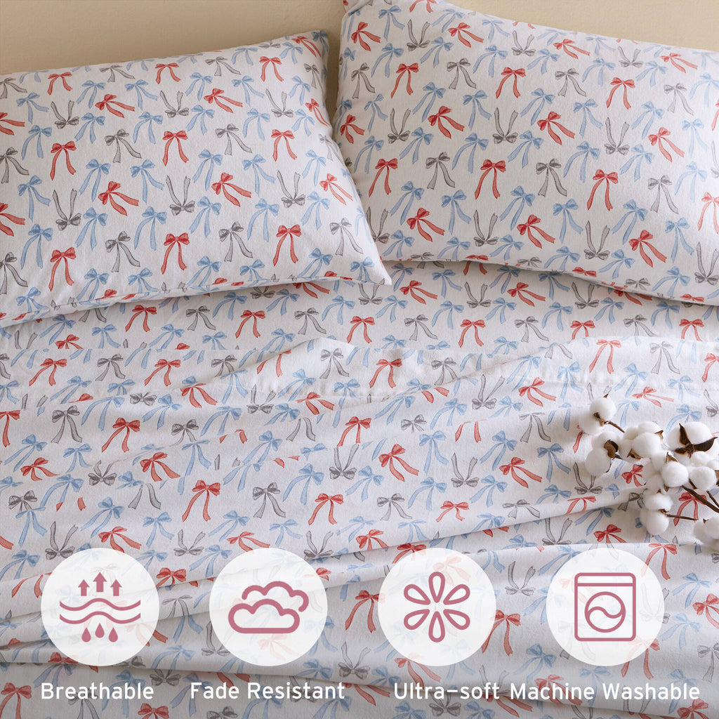 Happy Bows 100% Cotton Flannel Pigment Printed Sheet Set