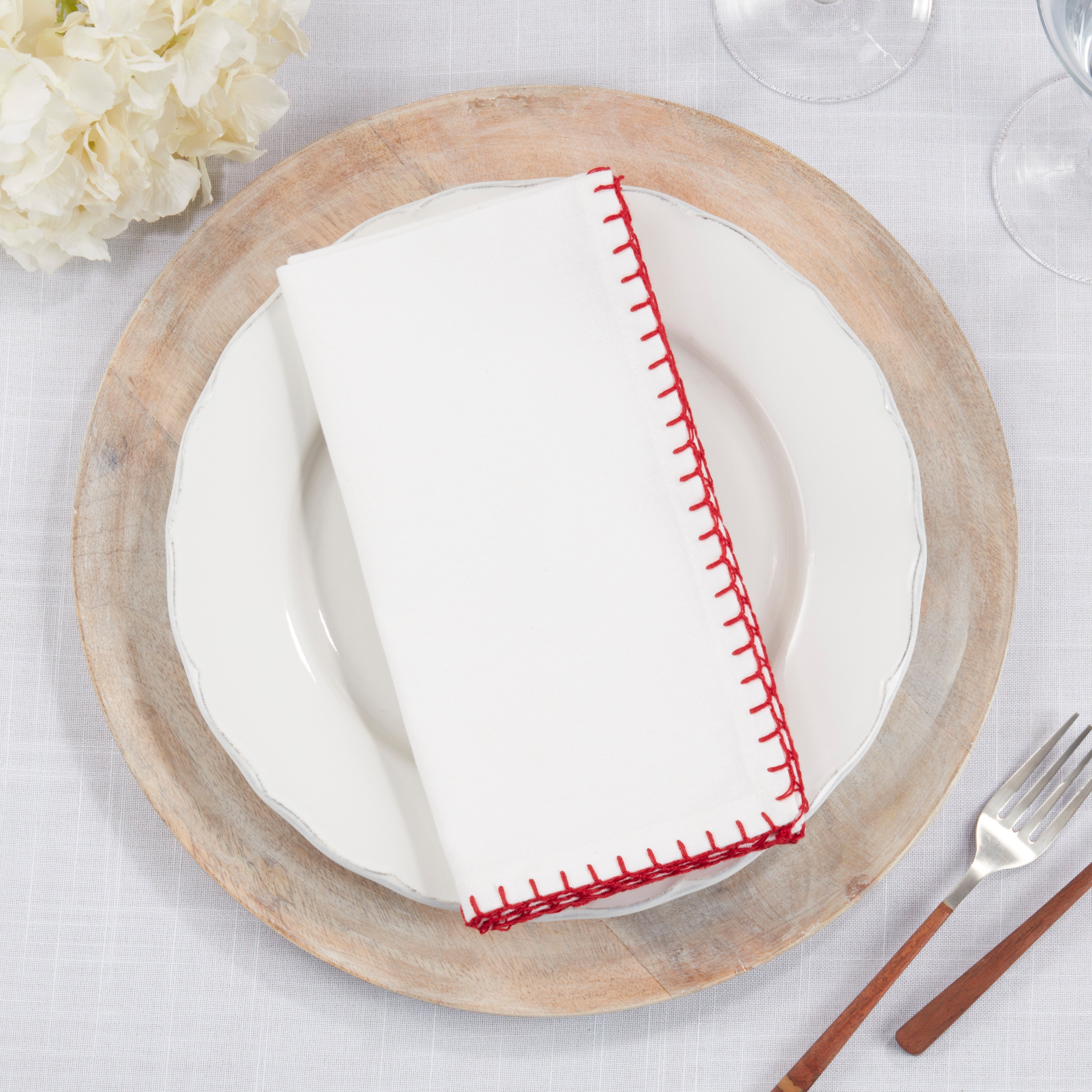 Celena Collection Whip Stitched Design Cotton Dinner Napkin, Set of 4