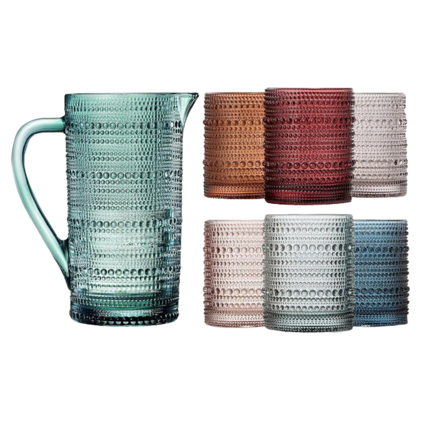 Tonal Hobnail Pitcher & Lowball Glassware Set