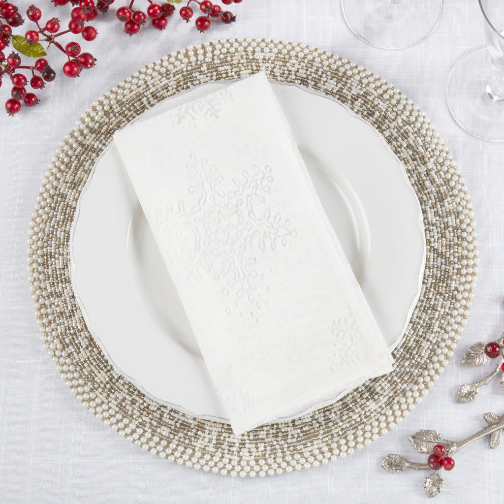 Cloth Table Napkin With Burnout Snowflake Design, Set of 4
