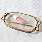 Antique Gold Finish Glass Vanity Table / Desk Tray w/ Bow Accent