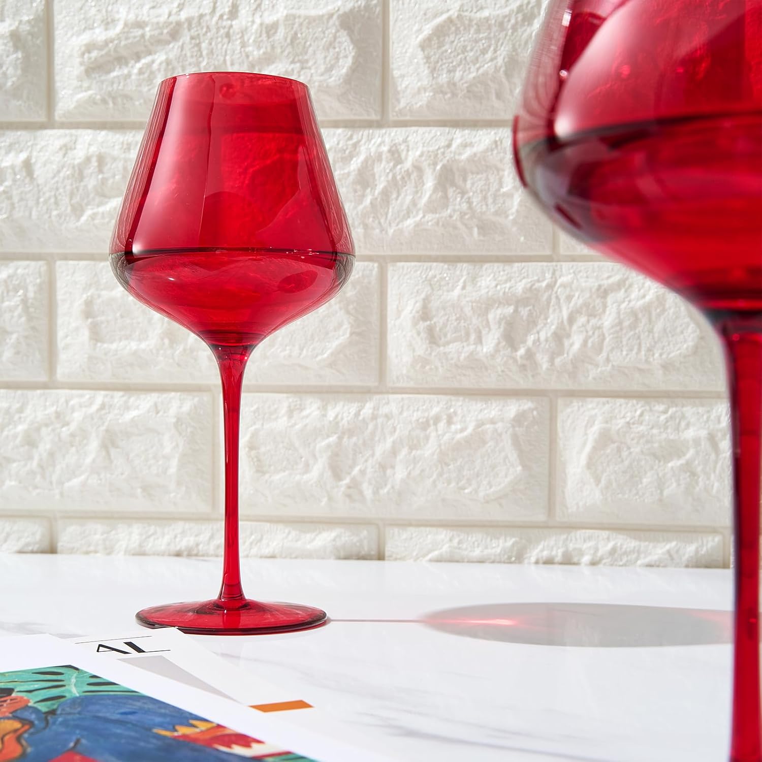 Stagioni Stemmed Wine Glassware, Set of 2, Holiday Red