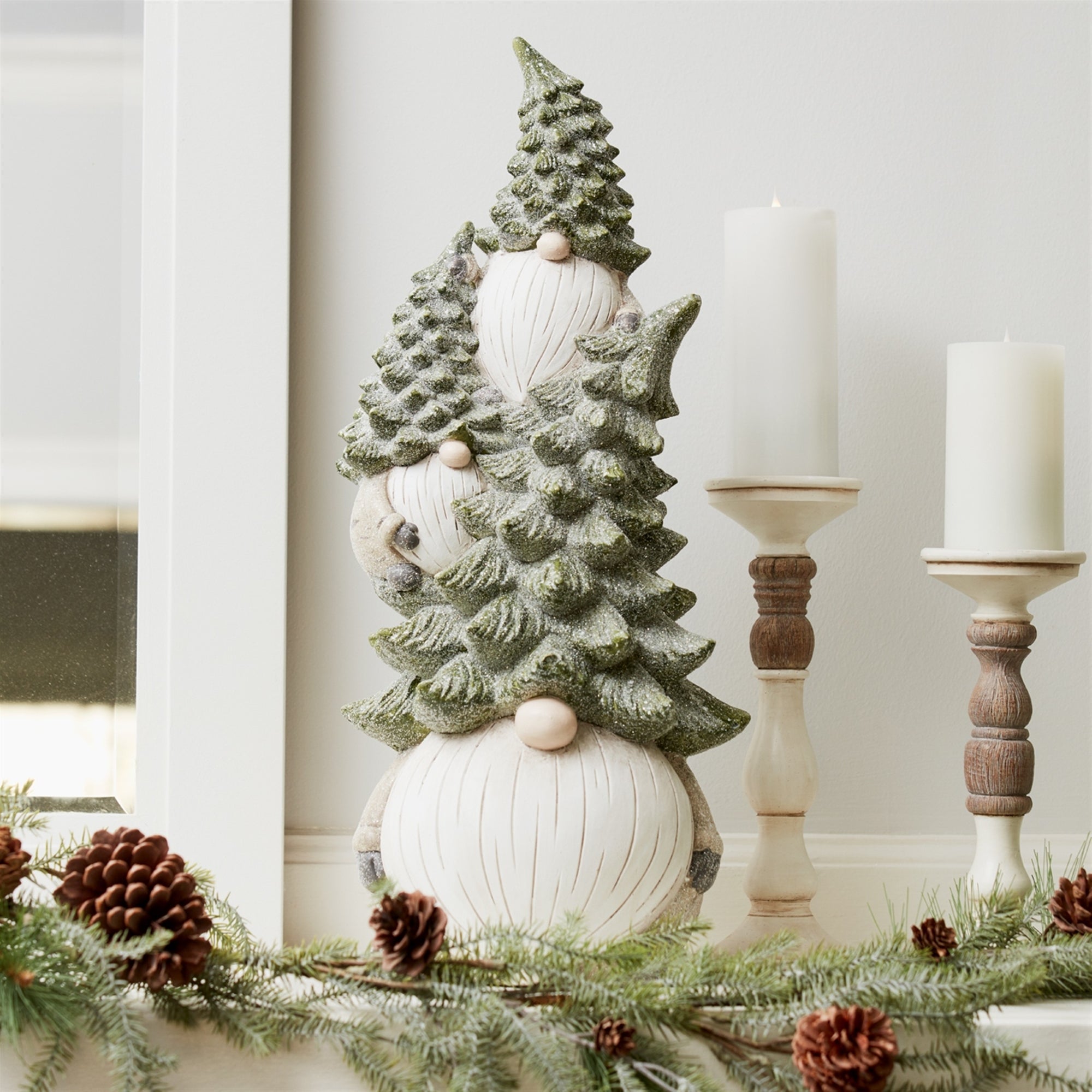 Stone Holiday Gnome Stack with Pine Tree Hat 23.25