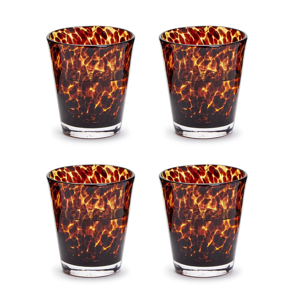 Tortoise Print Double Old Fashion Glass, Set of 4