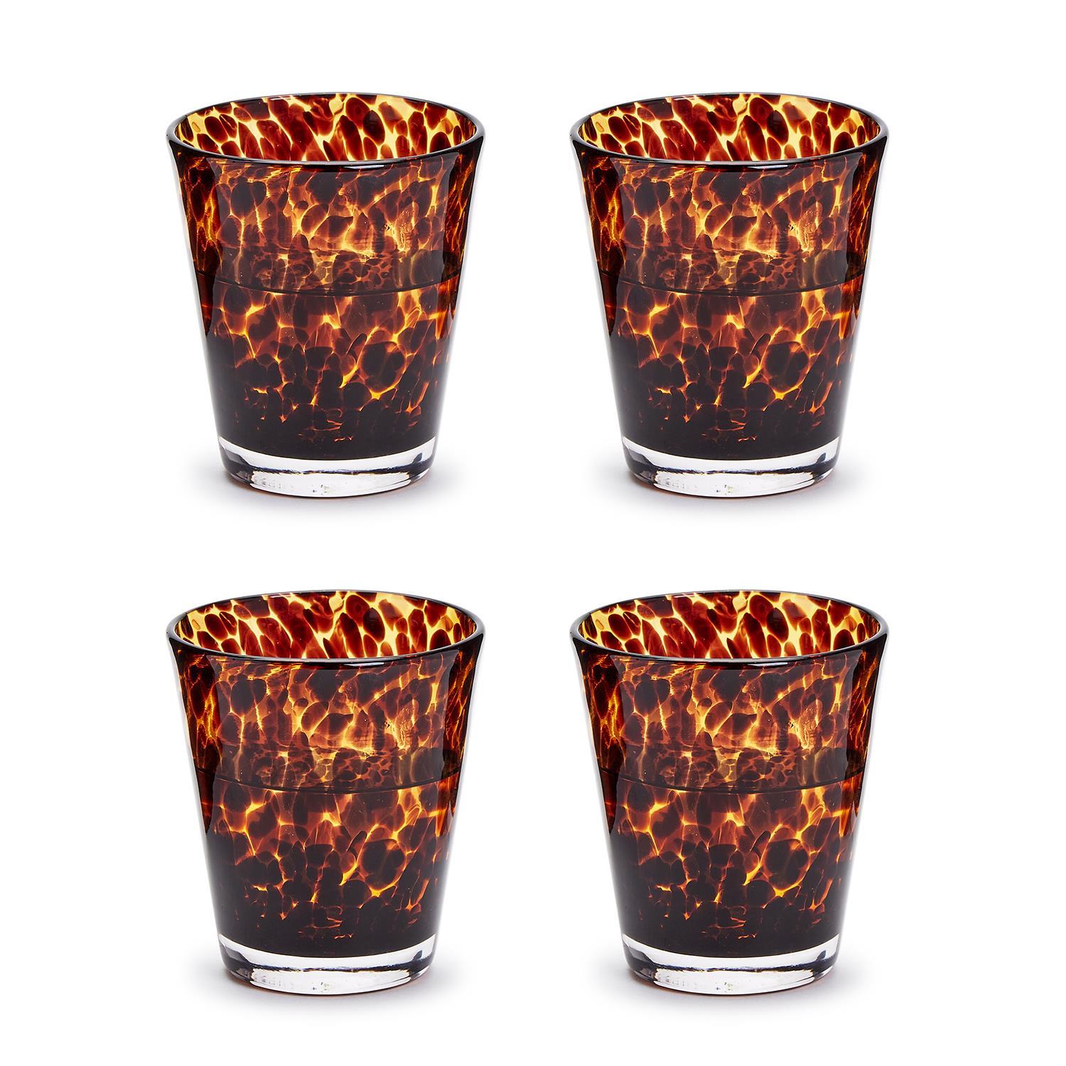 Tortoise Print Double Old Fashion Glass, Set of 4