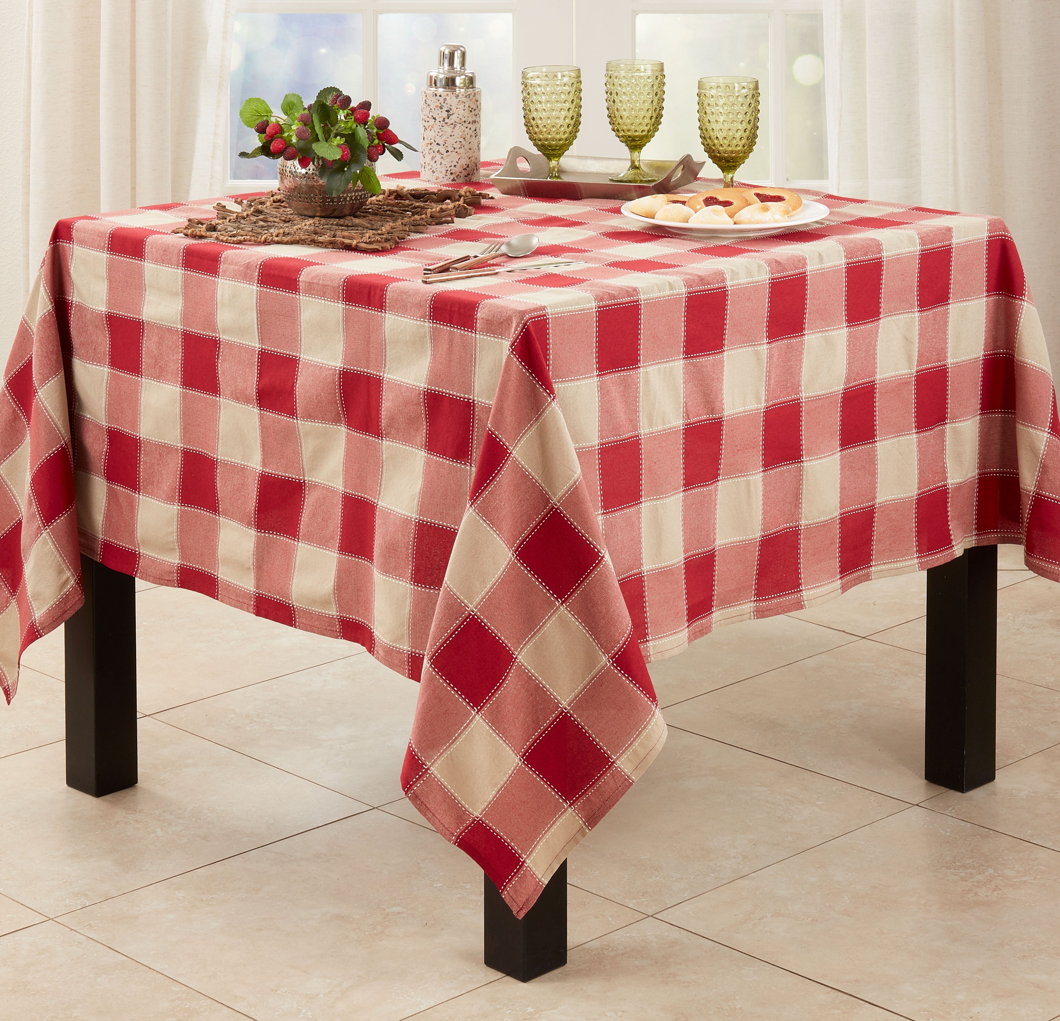 Stitched Plaid Tablecloth
