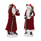Flocked Santa Figurine with Hood and Staff, Set of 2