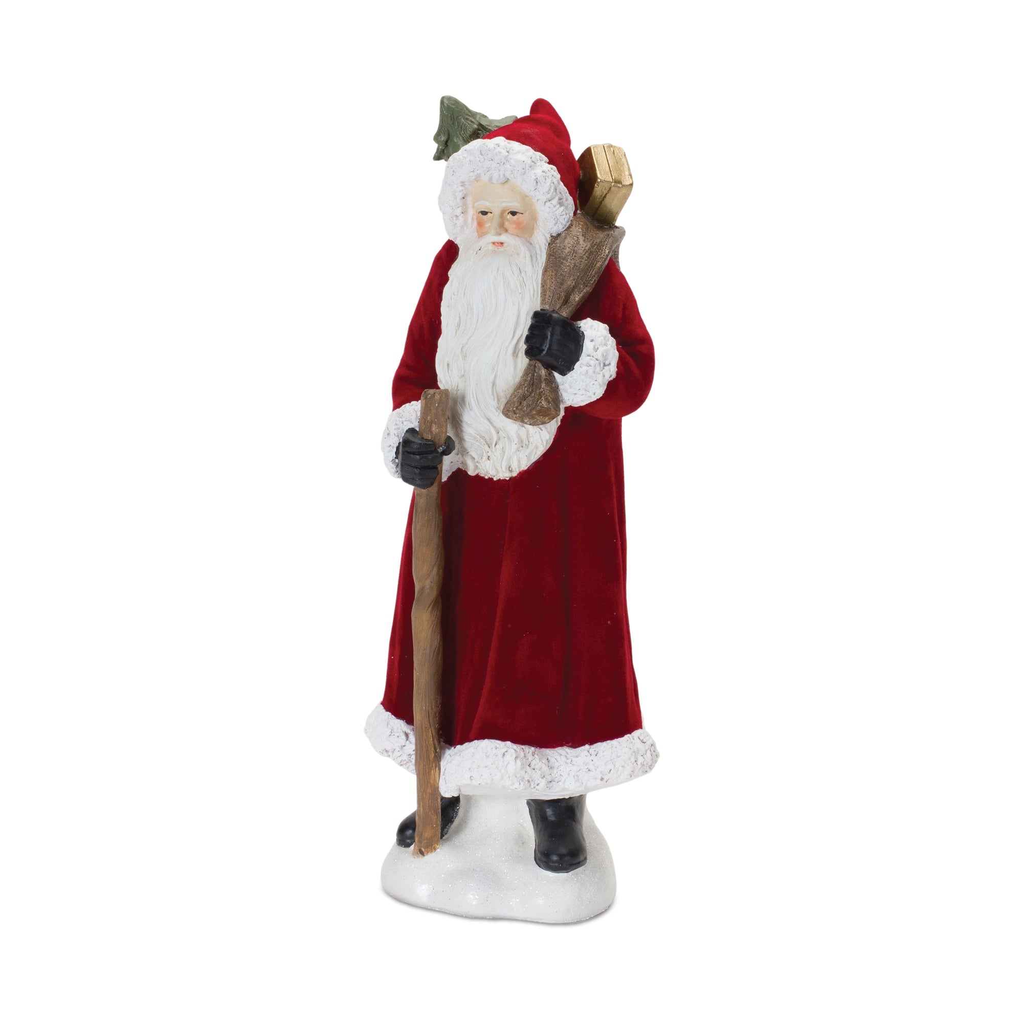 Flocked Santa Figurine with Hood and Staff, Set of 2