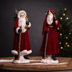 Flocked Santa Figurine with Hood and Staff, Set of 2