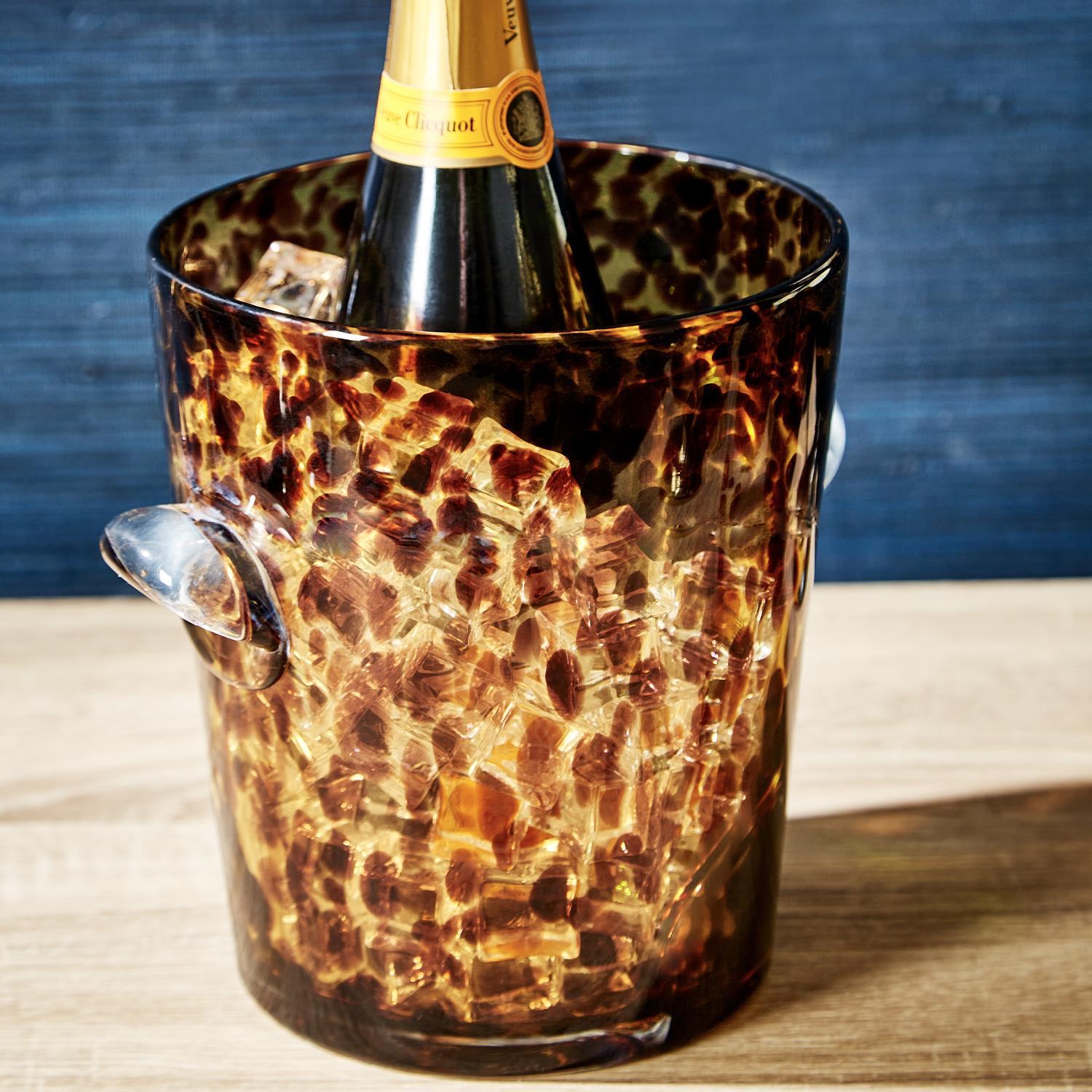 Tortoise Print Ice Bucket - Glass