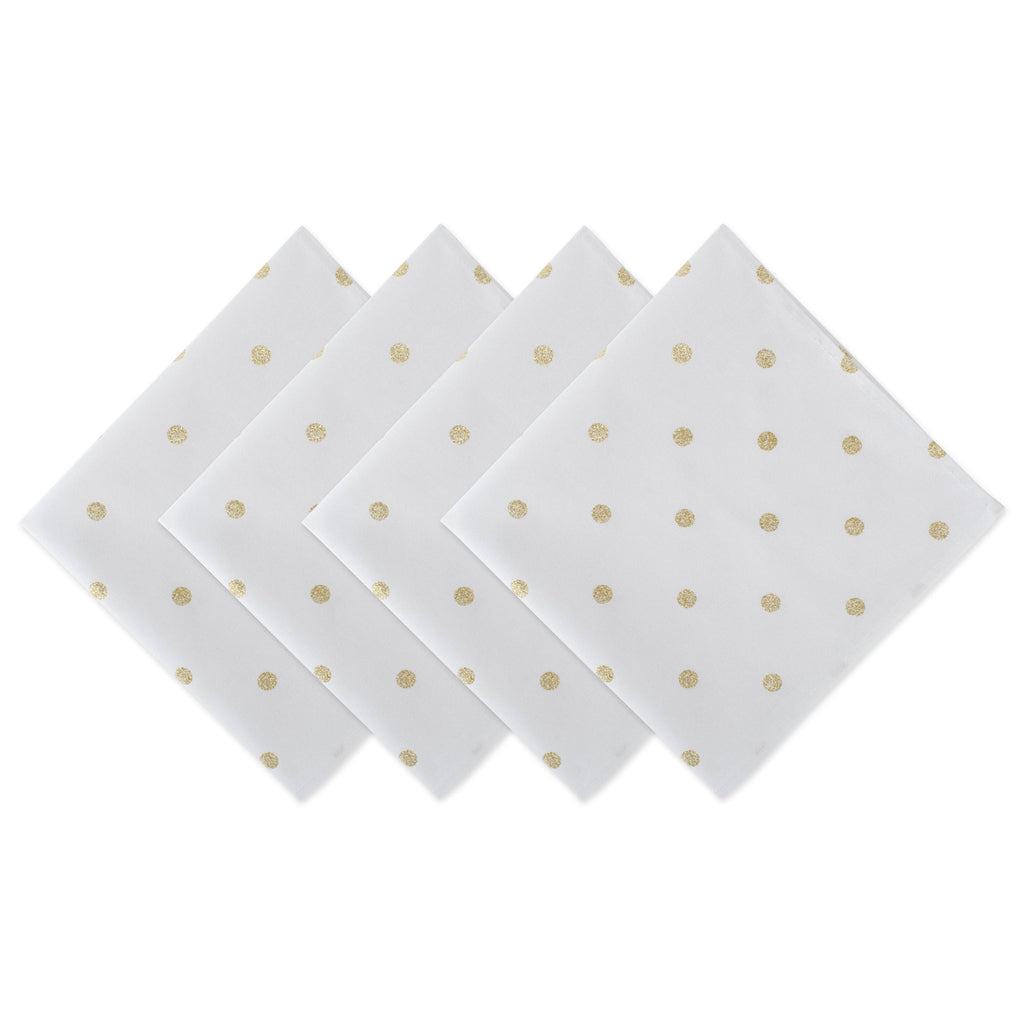 Metallic White & Gold Polka Dot Napkins, Set Of 4