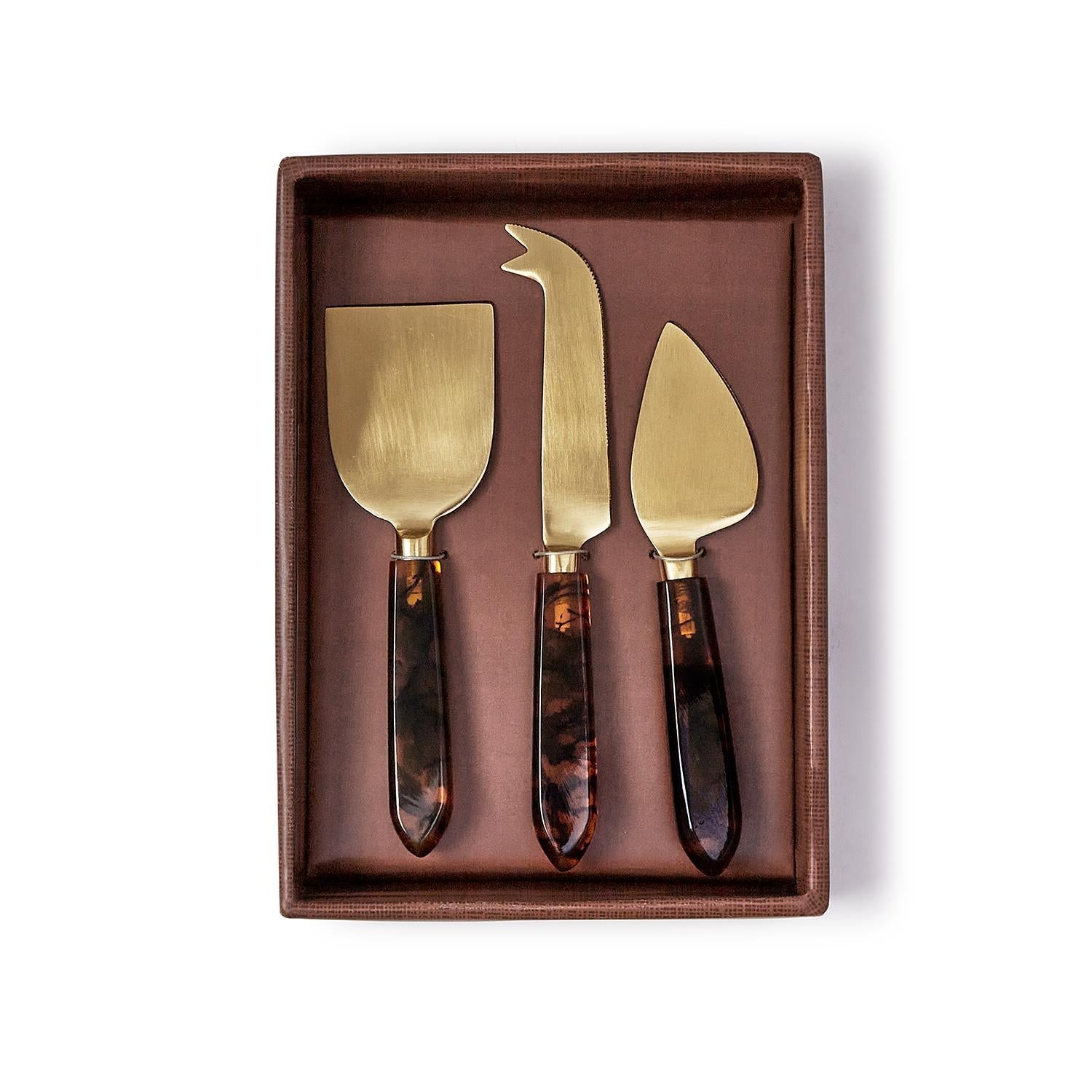 Tortoise Swirl Cheese Knives in GB, Set of 3