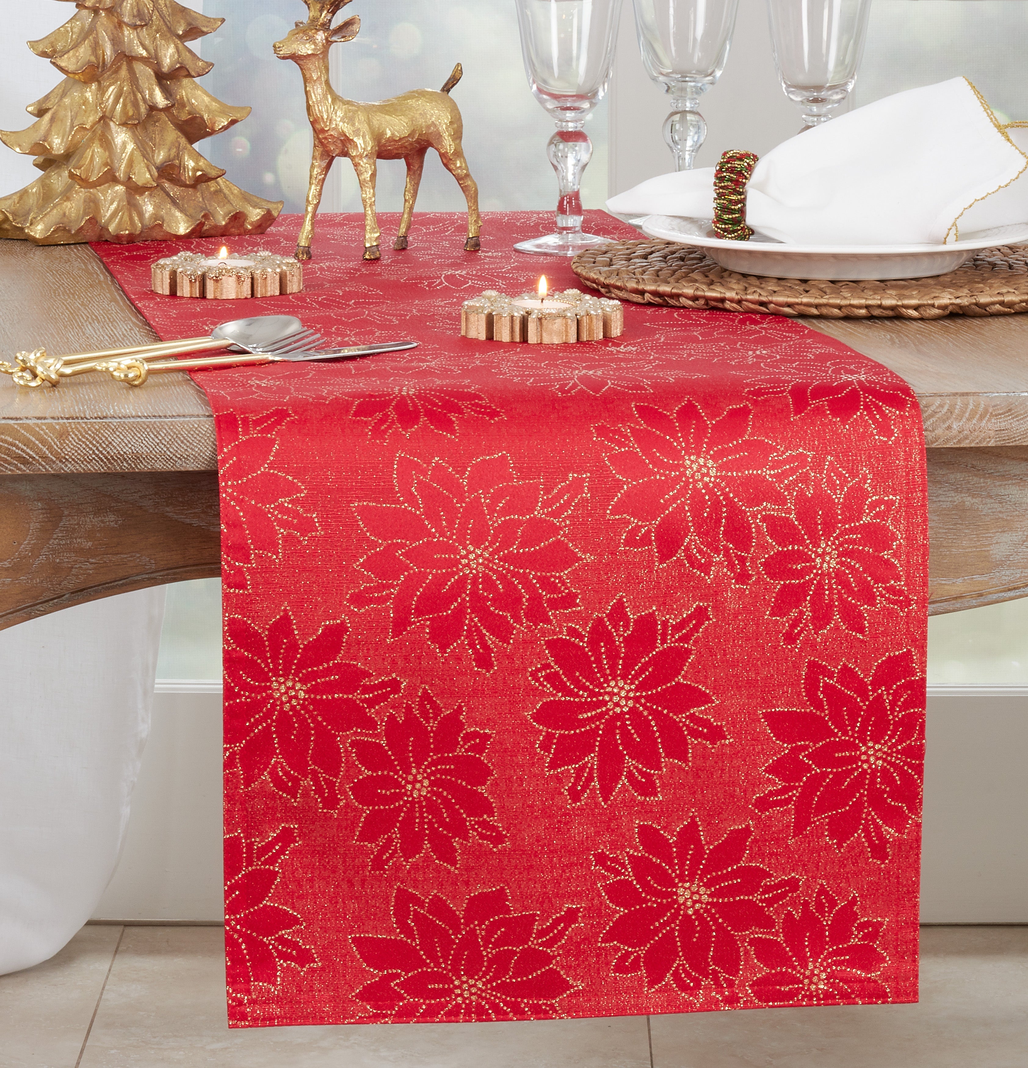 Poinsettia Design Table Runner