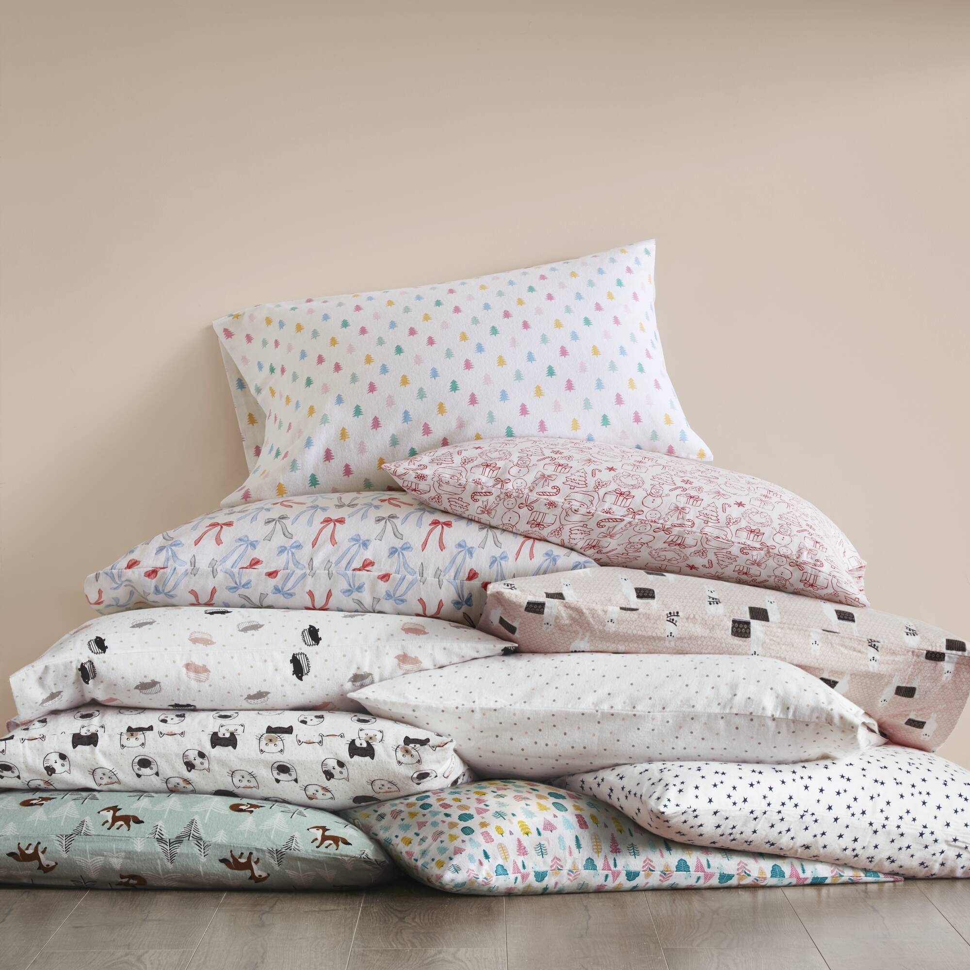 Holiday Doodles 100% Cotton Flannel Pigment Printed Sheet Set