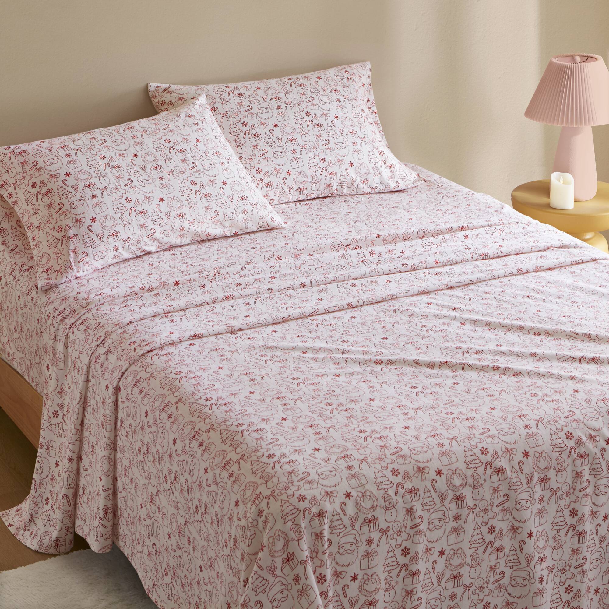 Holiday Doodles 100% Cotton Flannel Pigment Printed Sheet Set