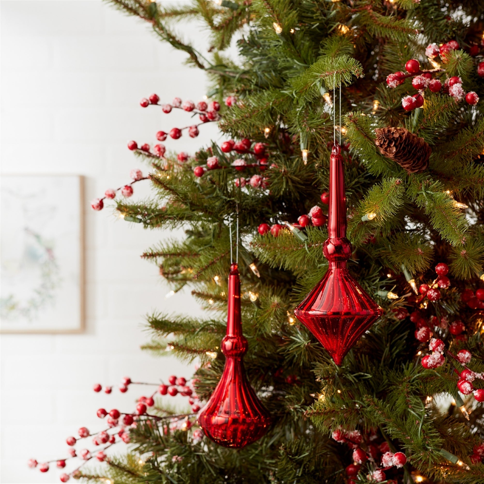 Modern Red Finial Drop Ornament, Set of 6