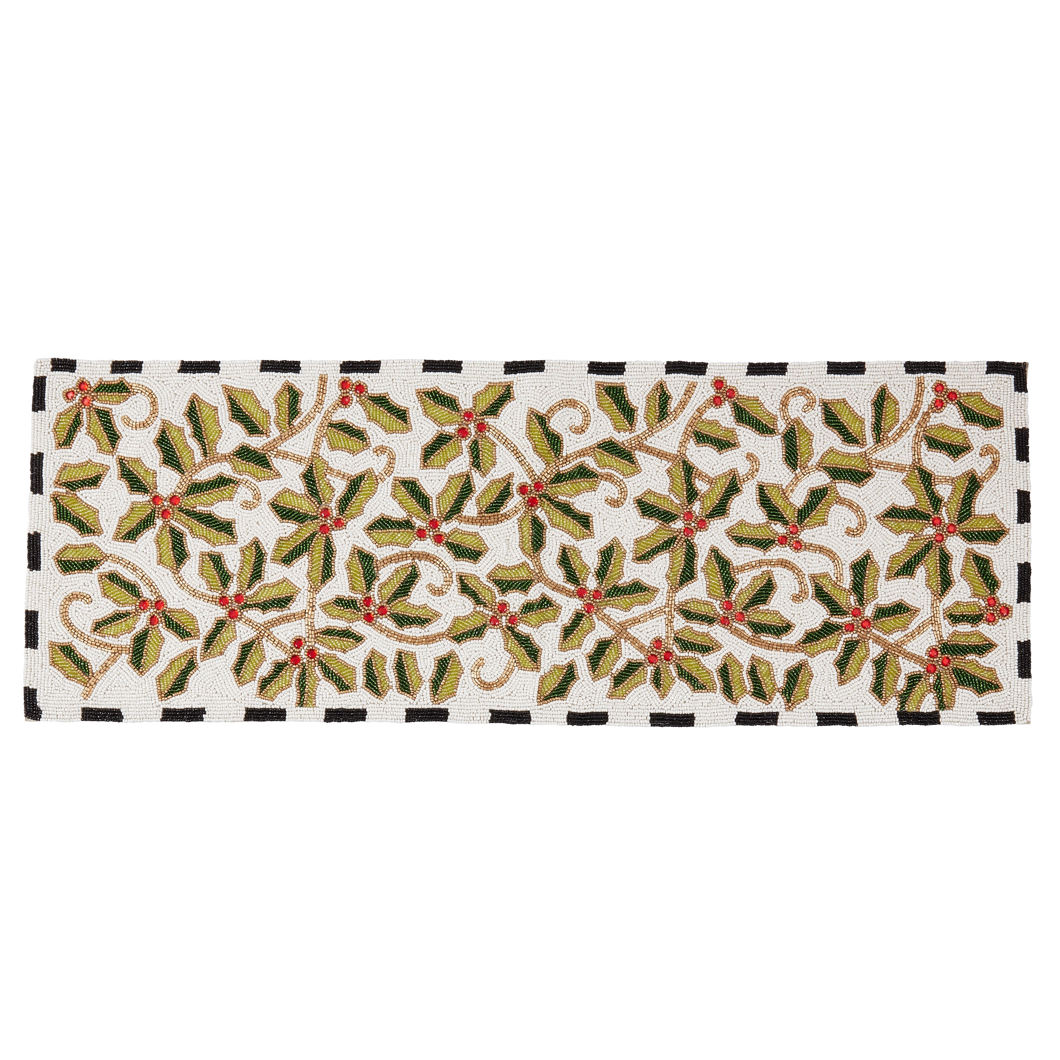 Festive Holly Leaves Beaded Table Runner
