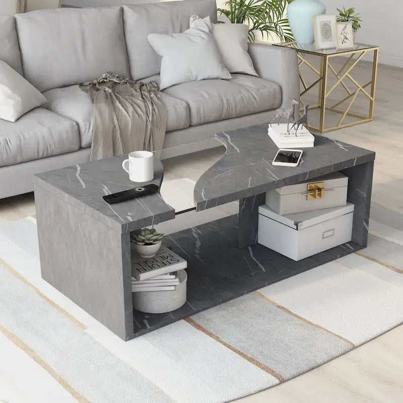 Kobe Modern Faux Marble Veneer Coffee Table with Shelf by Furniture of America